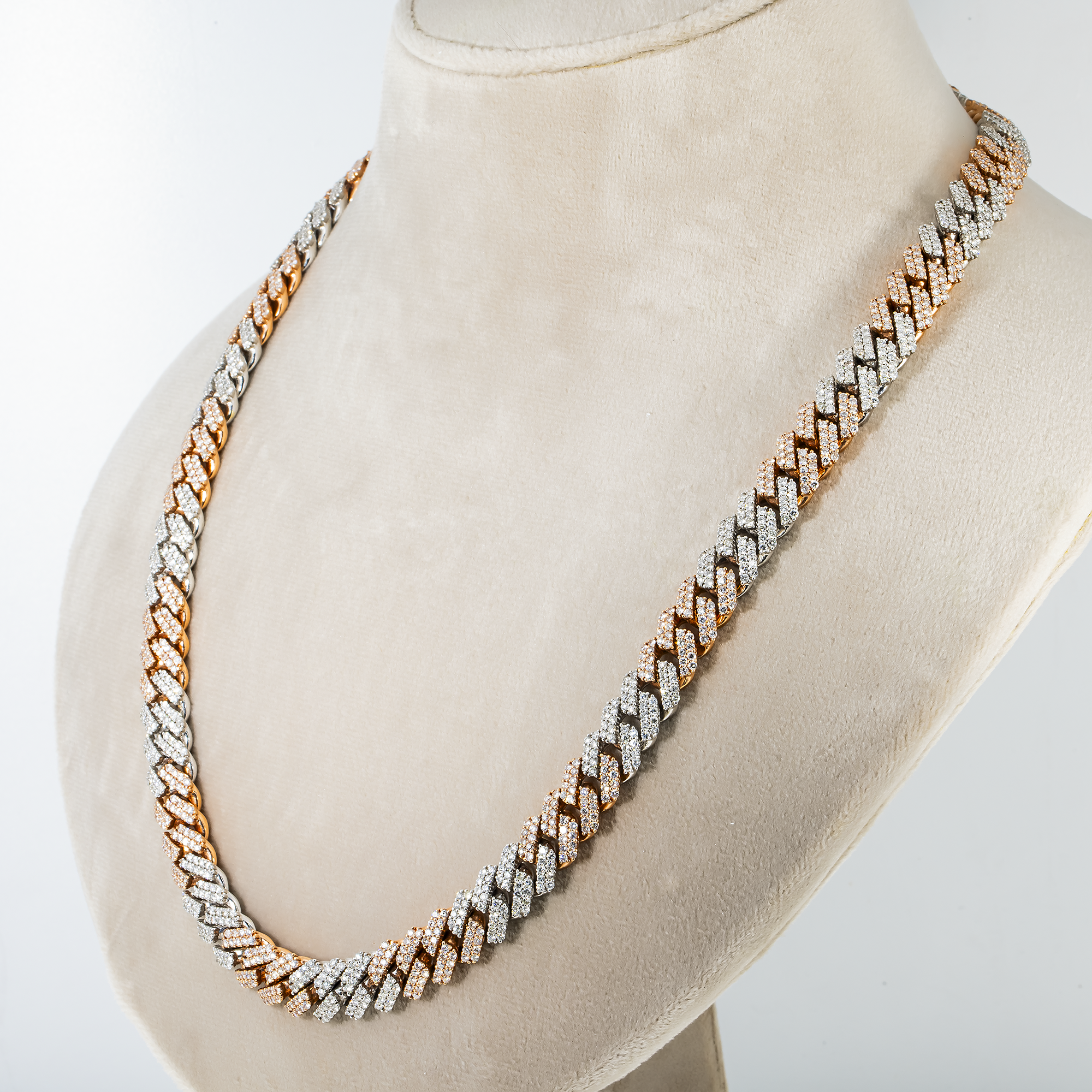 14K Two Tone 11Mm Round Diamond Cuban Link Chain 22.0Ct Chains