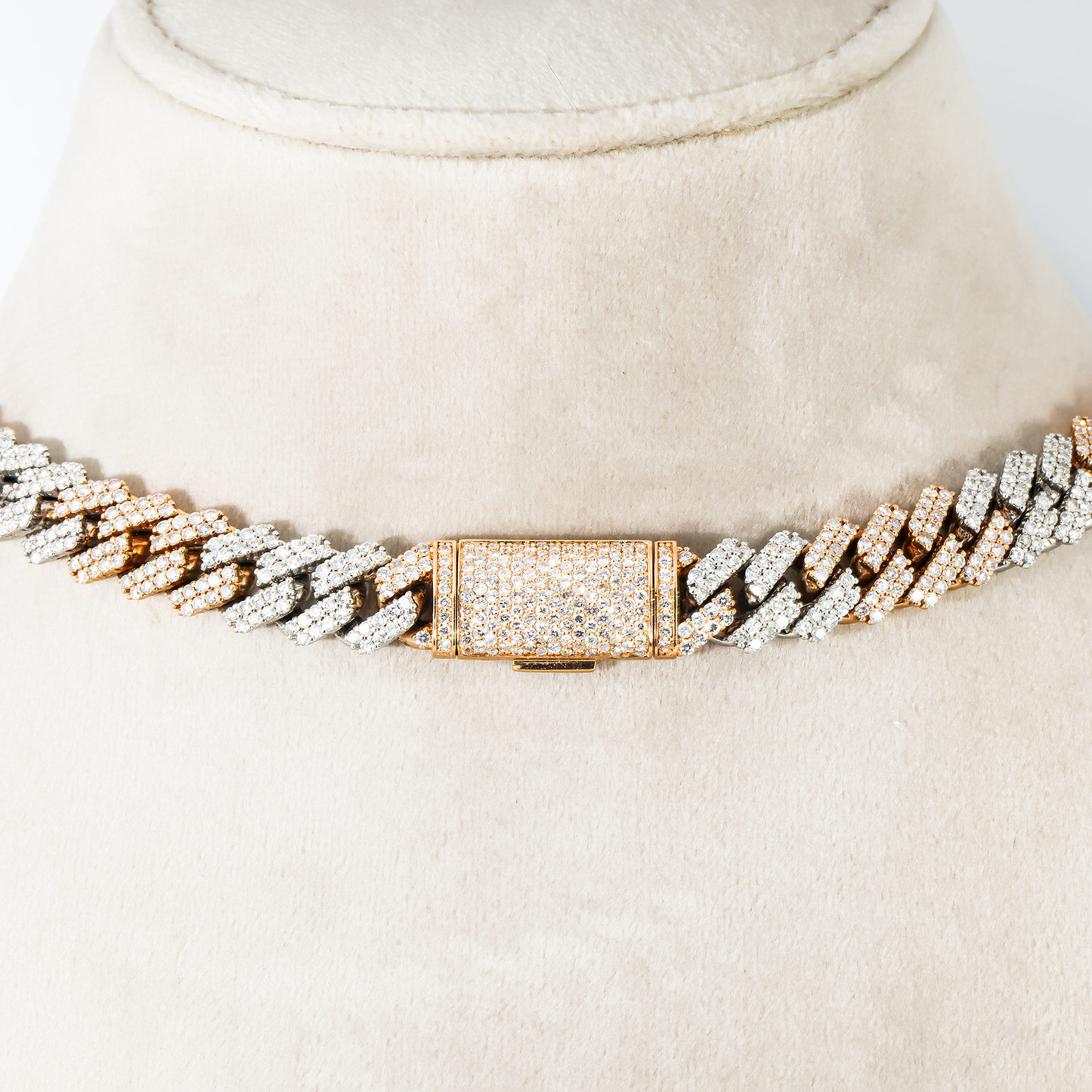 14K Two Tone 11mm Round Diamond Cuban Link Chain 22.0ct