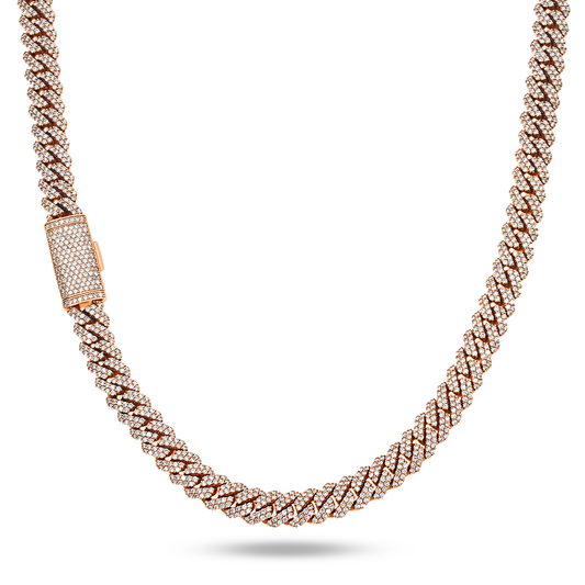 14K Rose Gold 10mm Round Diamond Cuban Link Chain 20.0ct