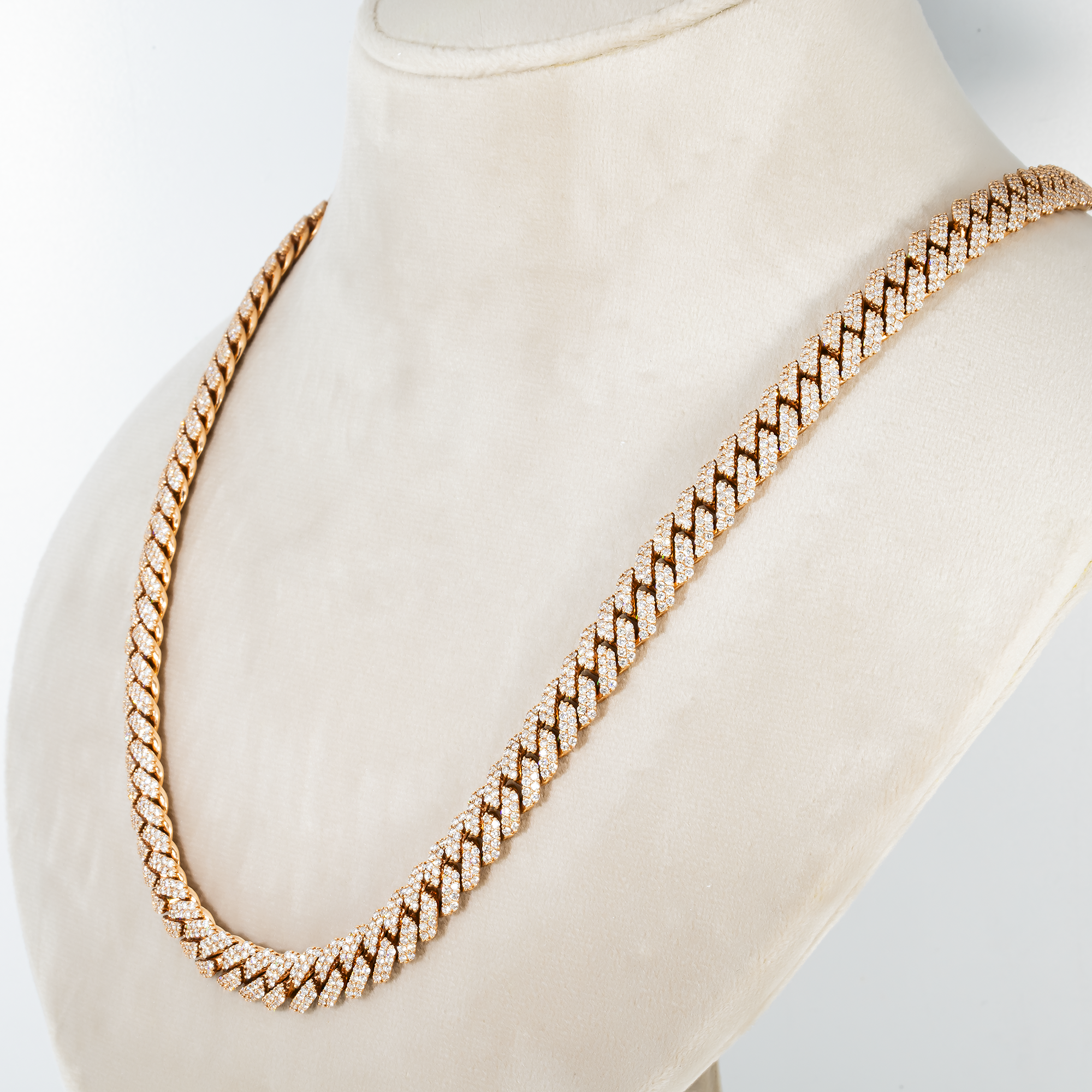14K Rose Gold 10Mm Round Diamond Cuban Link Chain 20.0Ct Chains