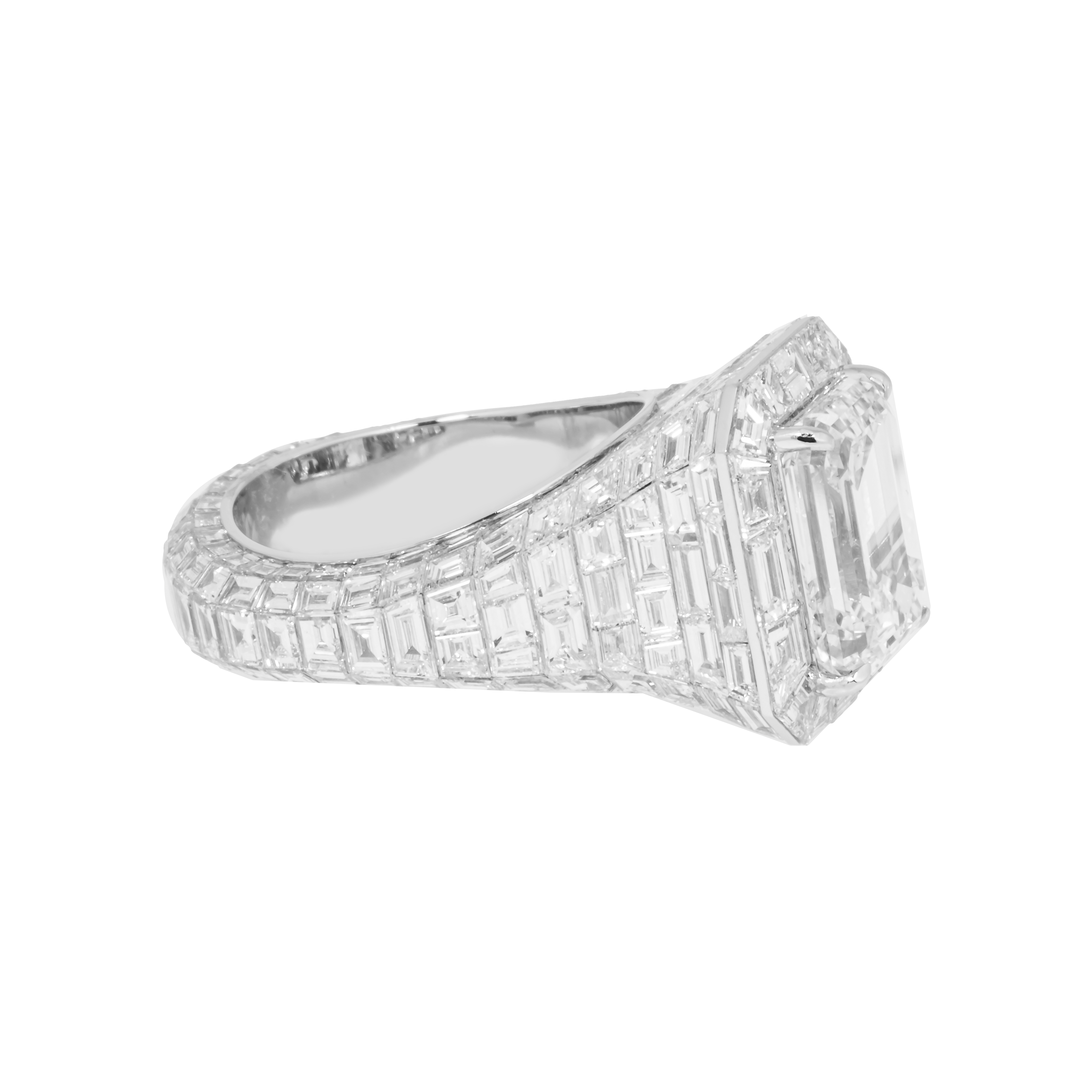 Gia 18K White Gold 5Ct Emerald Chandelier Diamond Engagement Ring 17.88Ctw Bridal