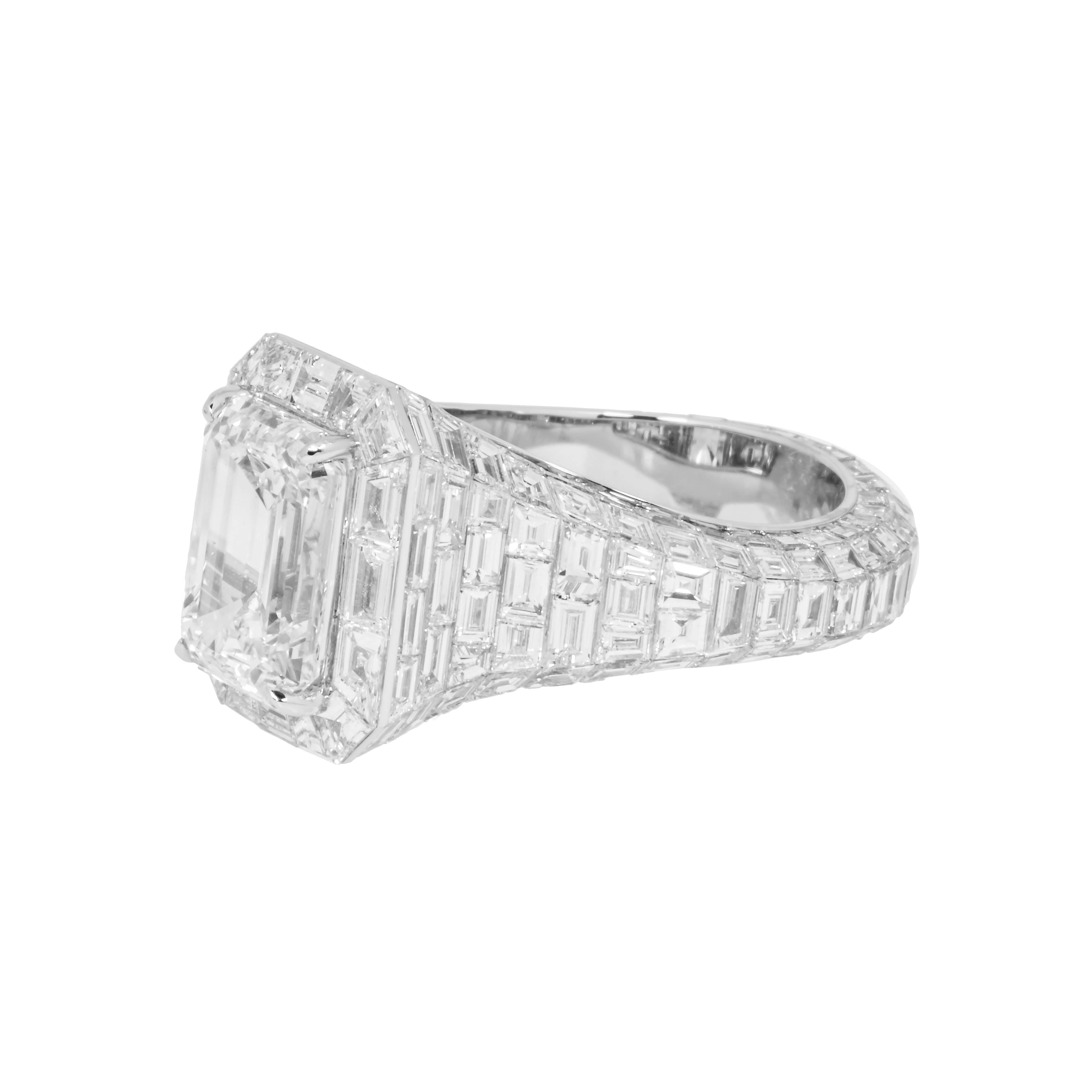 Gia 18K White Gold 5Ct Emerald Chandelier Diamond Engagement Ring 17.88Ctw Bridal