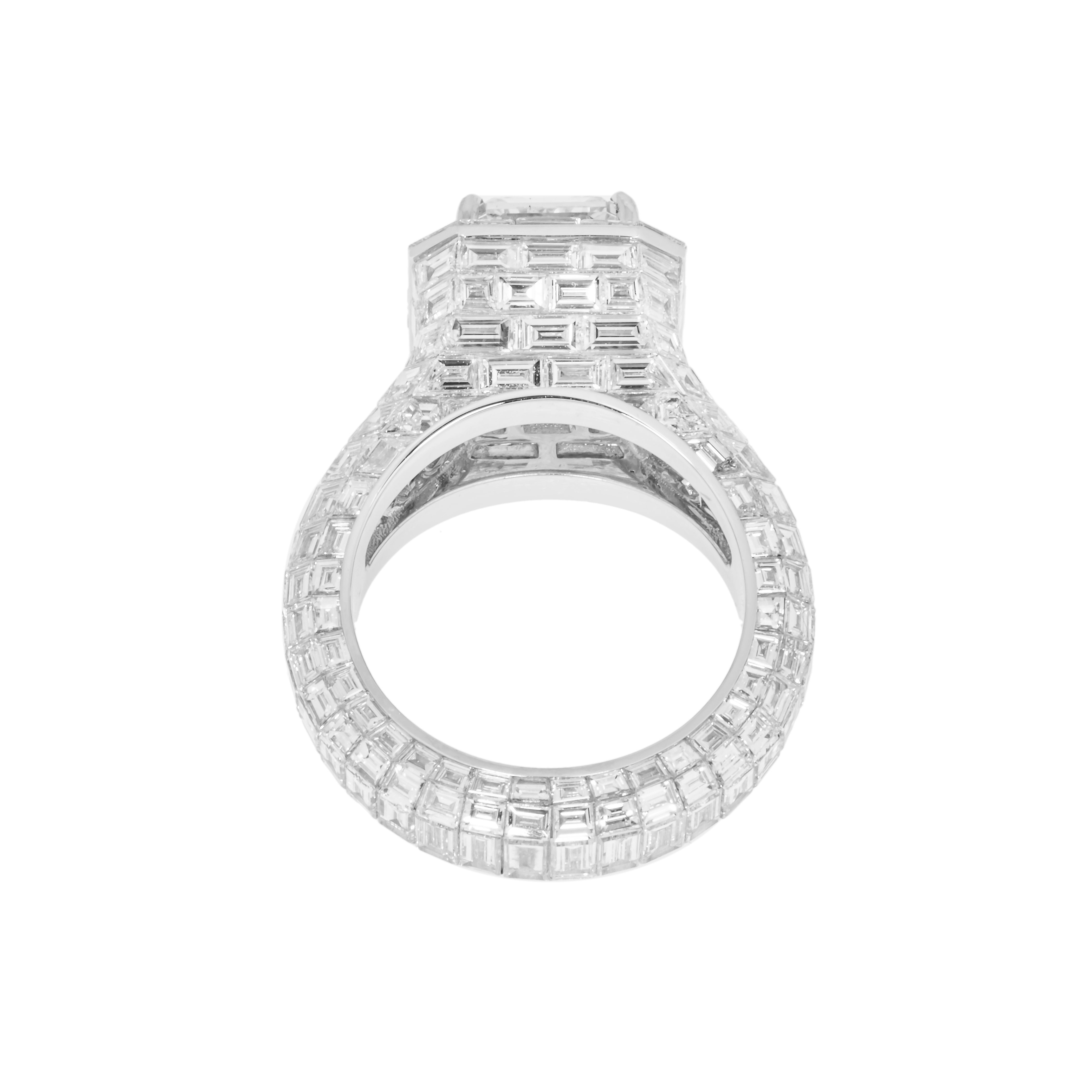 Gia 18K White Gold 5Ct Emerald Chandelier Diamond Engagement Ring 17.88Ctw Bridal