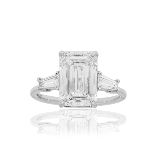 Platinum 4.73ct Emerald Cut Triple Diamond Engagement Ring 5.15ctw