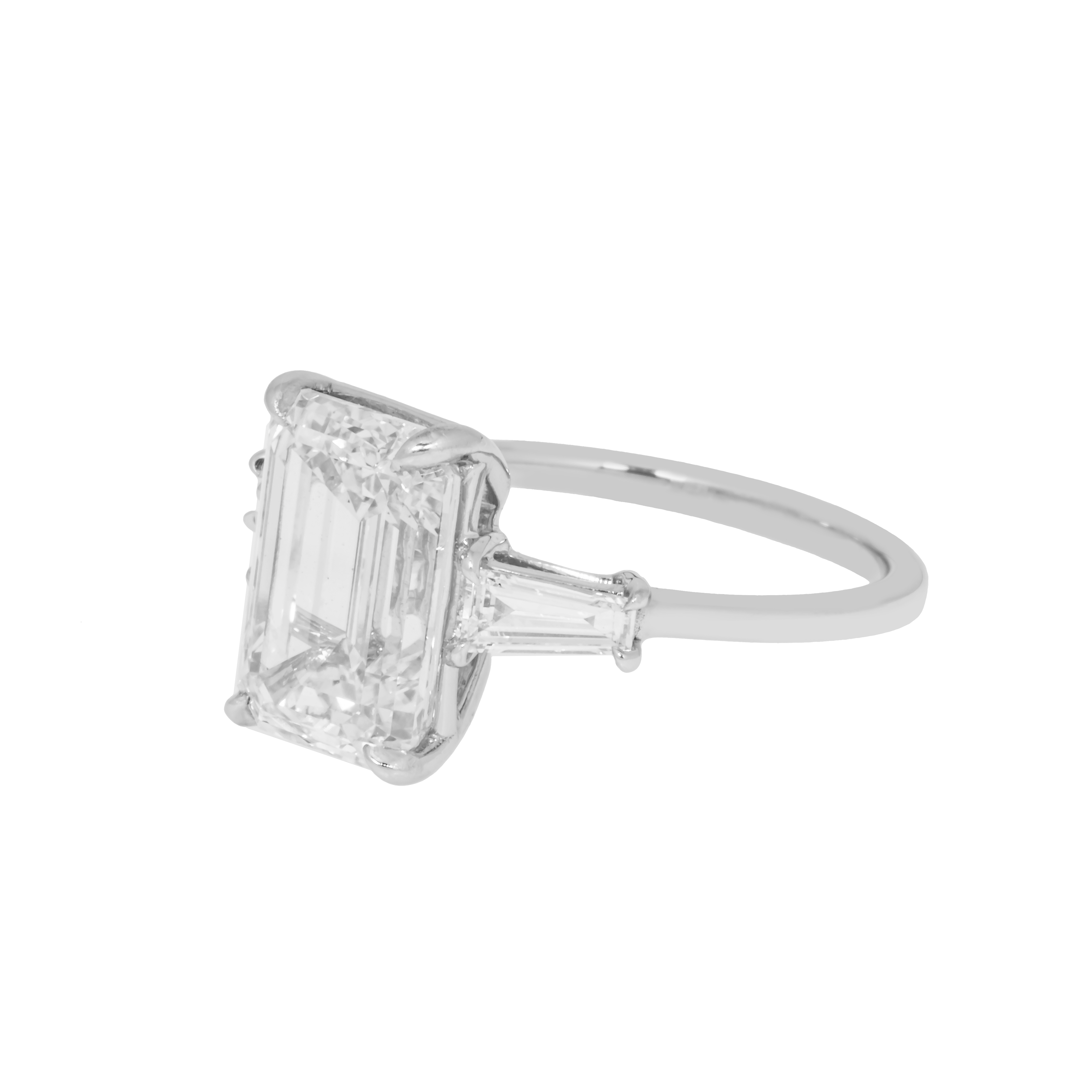Platinum 4.73Ct Emerald Cut Triple Diamond Engagement Ring 5.15Ctw Bridal