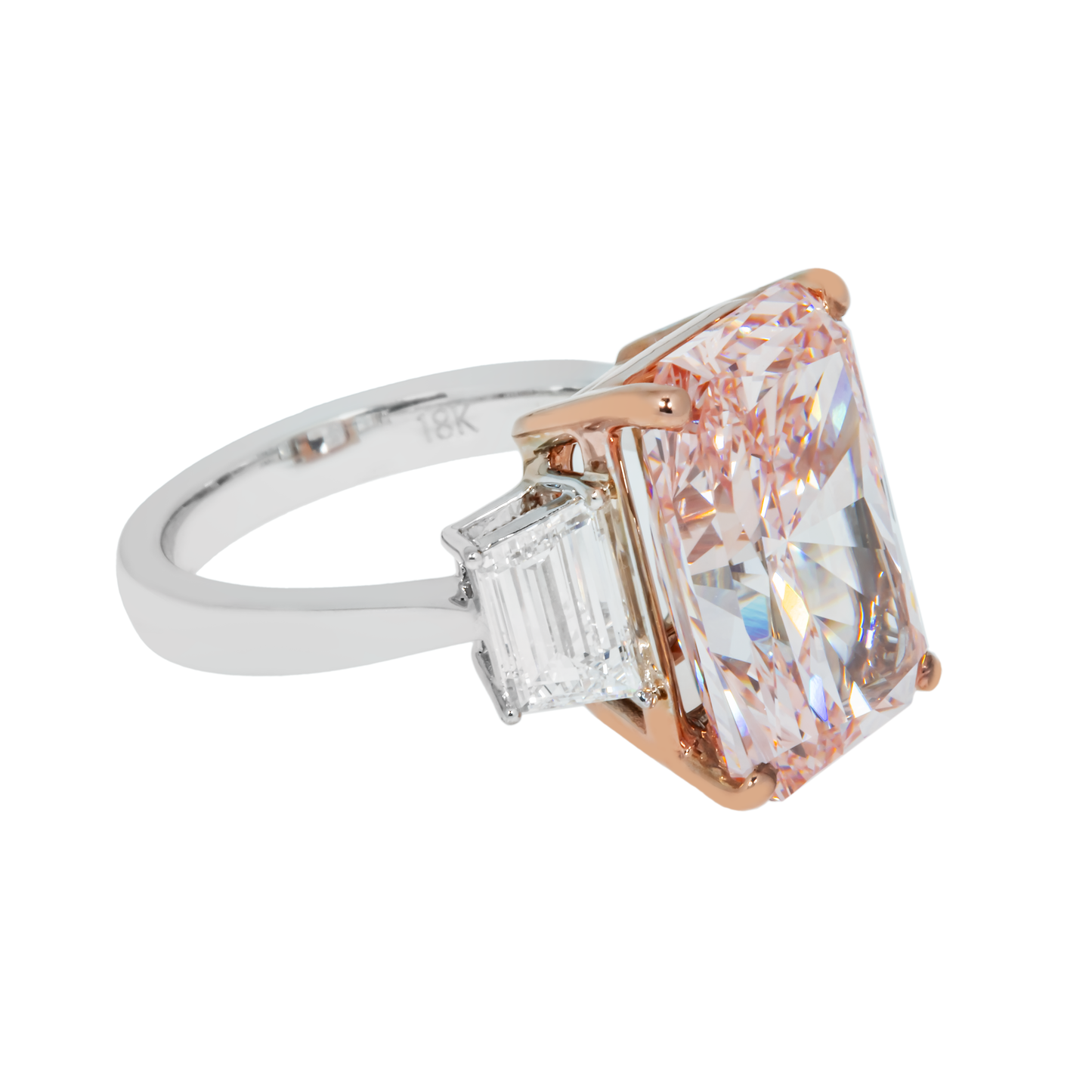 18K White Gold 9.03ct Radiant Cut Fancy Vivid Pink Diamond Ring 10.73ctw