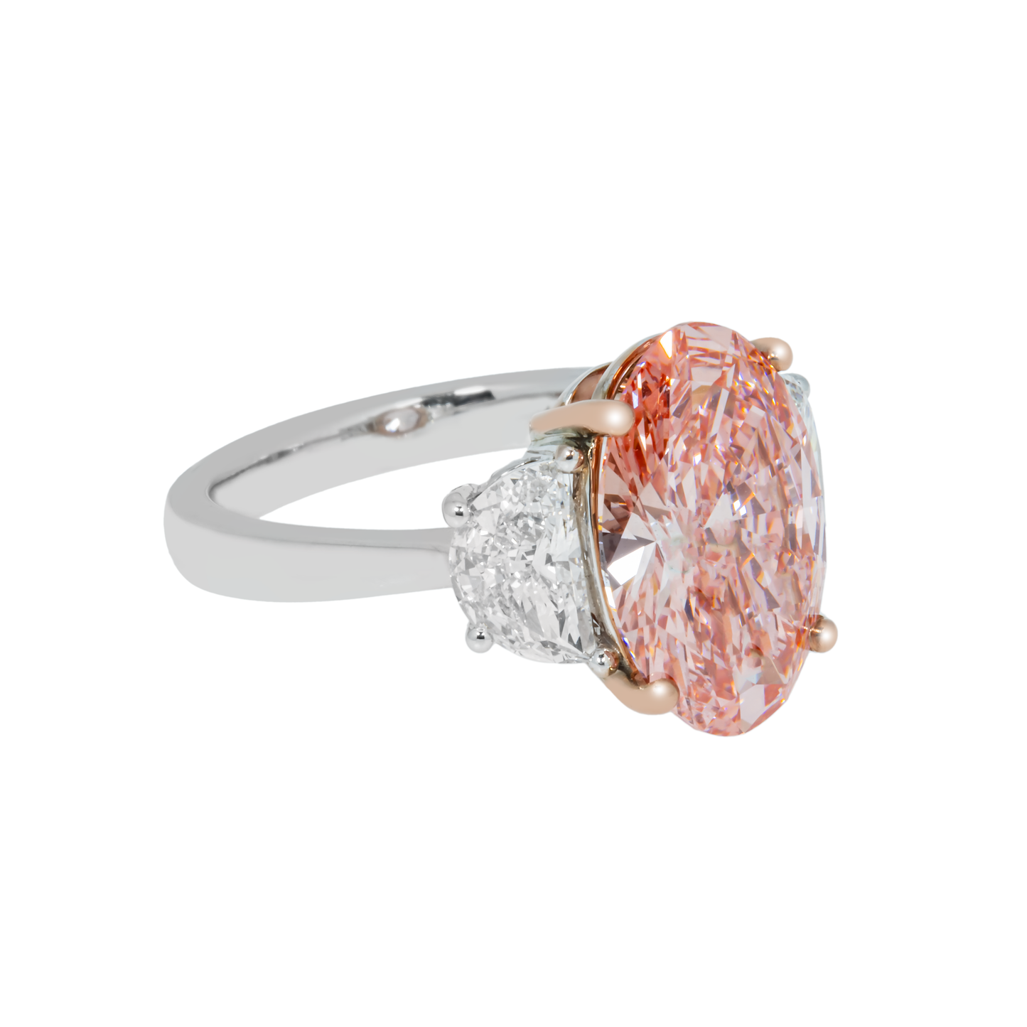 18K White Gold 4ct Fancy Vivid Pink Oval Diamond Ring 5.10ctw