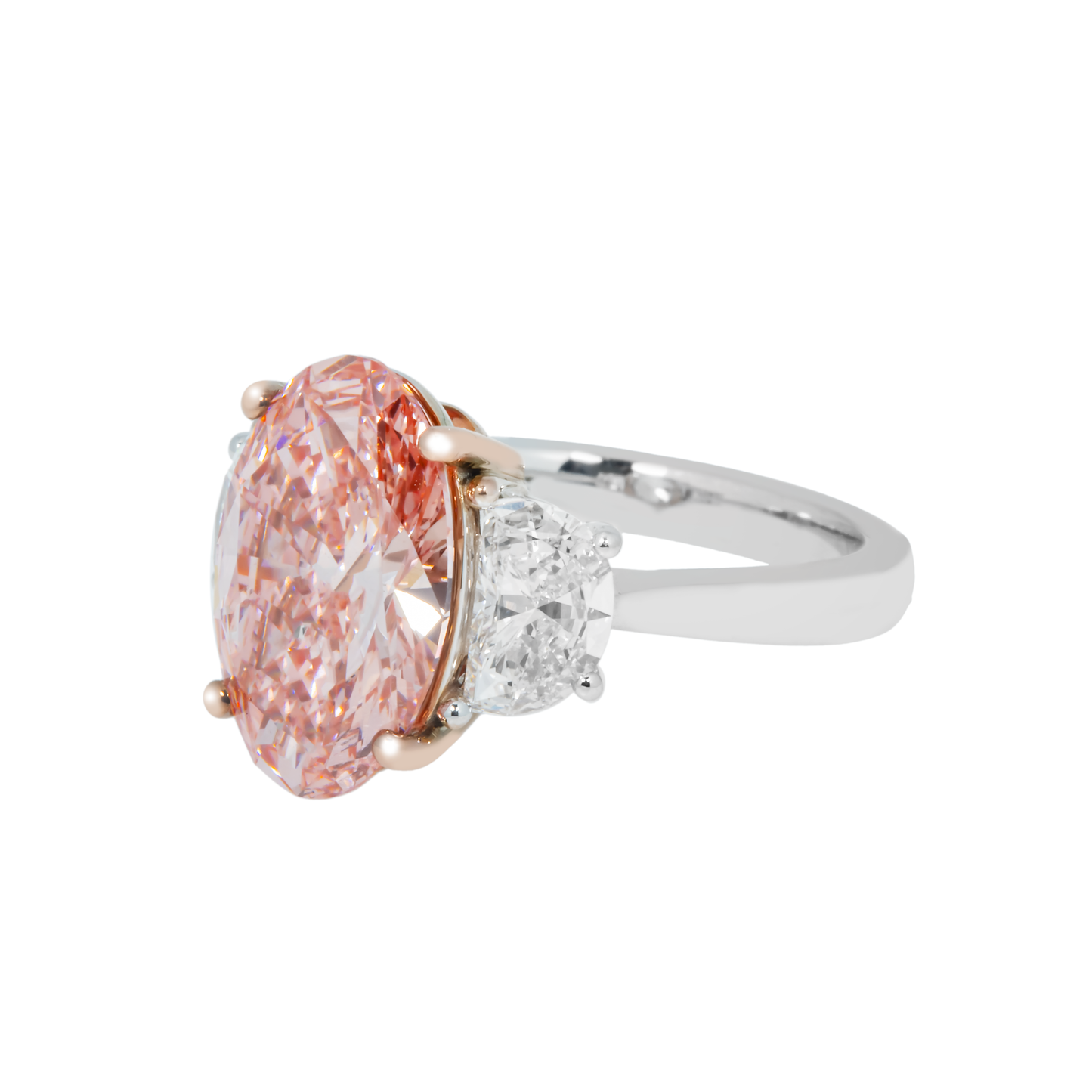 18K White Gold 4ct Fancy Vivid Pink Oval Diamond Ring 5.10ctw