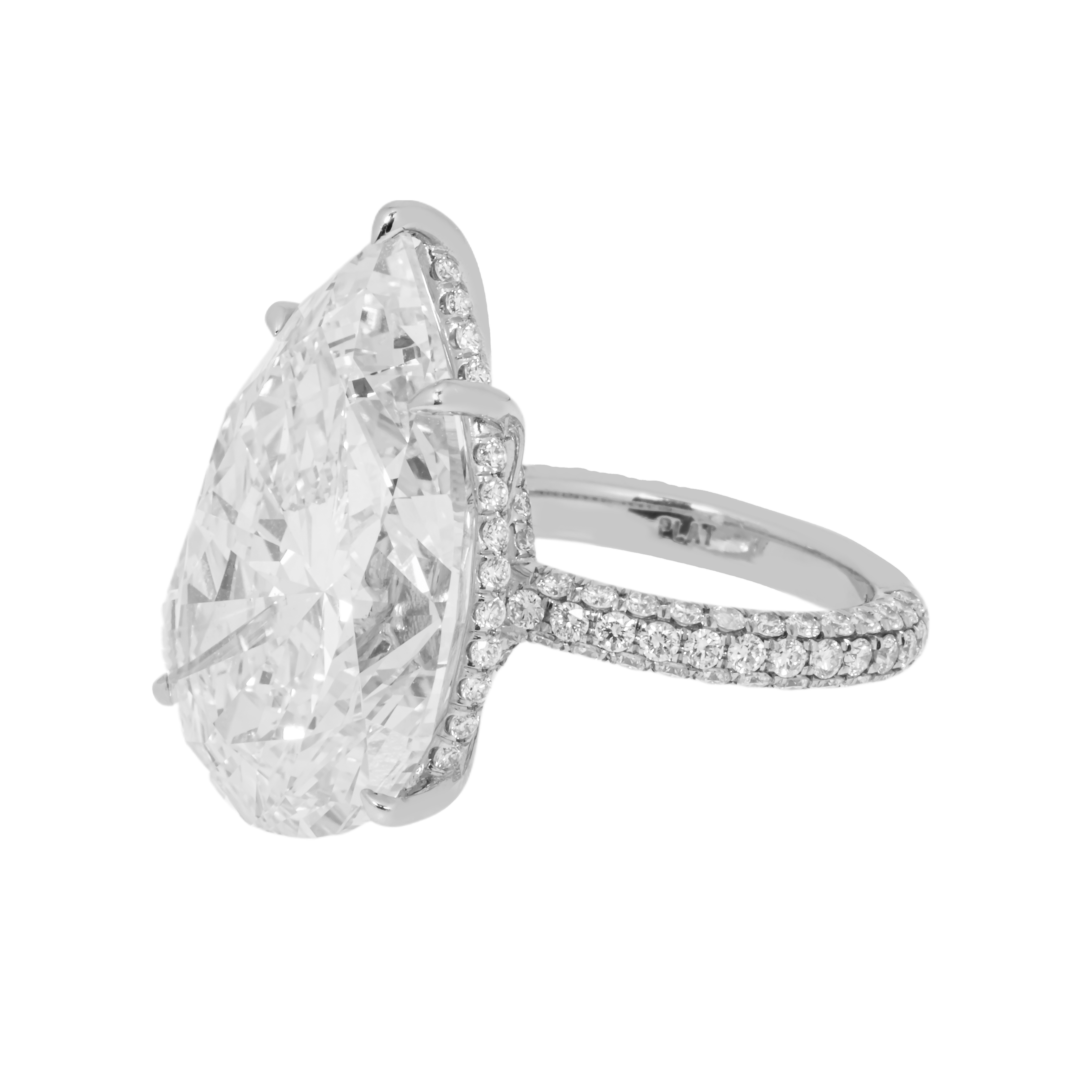 Gia Platinum 23Ct Pear Cut Diamond Engagement Ring 25.05Ctw Bridal