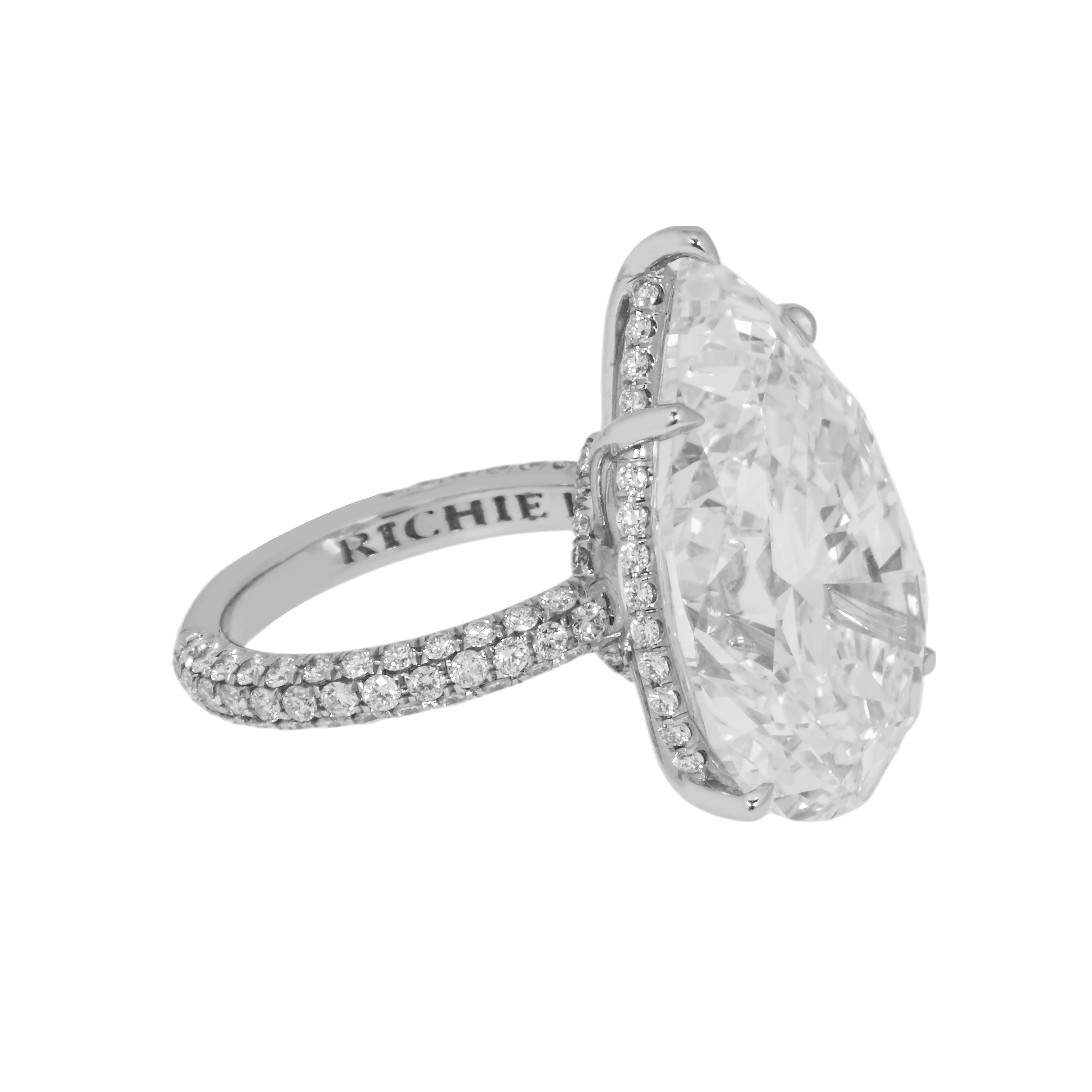 Gia Platinum 23Ct Pear Cut Diamond Engagement Ring 25.05Ctw Bridal