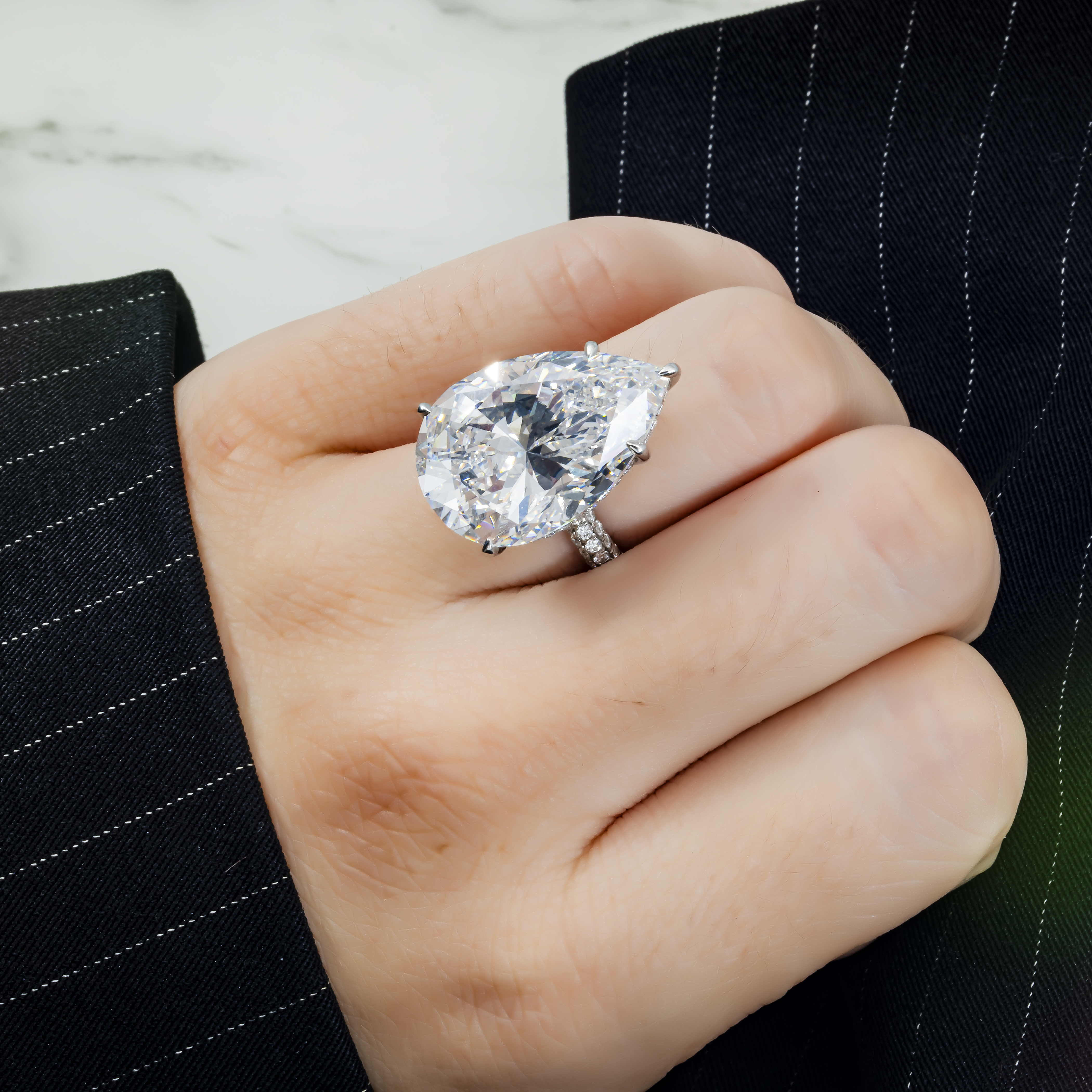 Gia Platinum 23Ct Pear Cut Diamond Engagement Ring 25.05Ctw Bridal