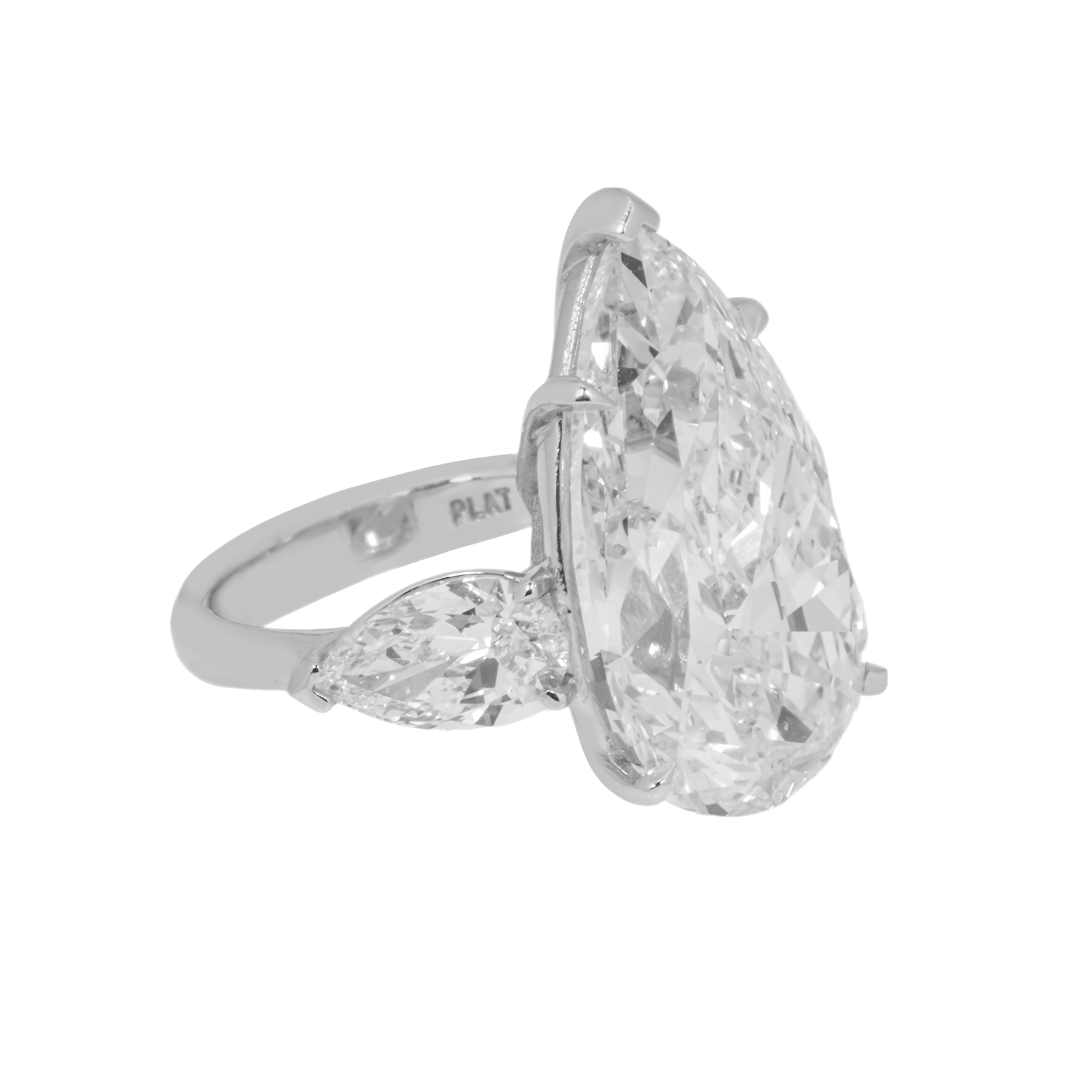 Gia Platinum 13.57Ct Triple Pear Cut Diamond Engagement Ring 15.61Ctw Bridal