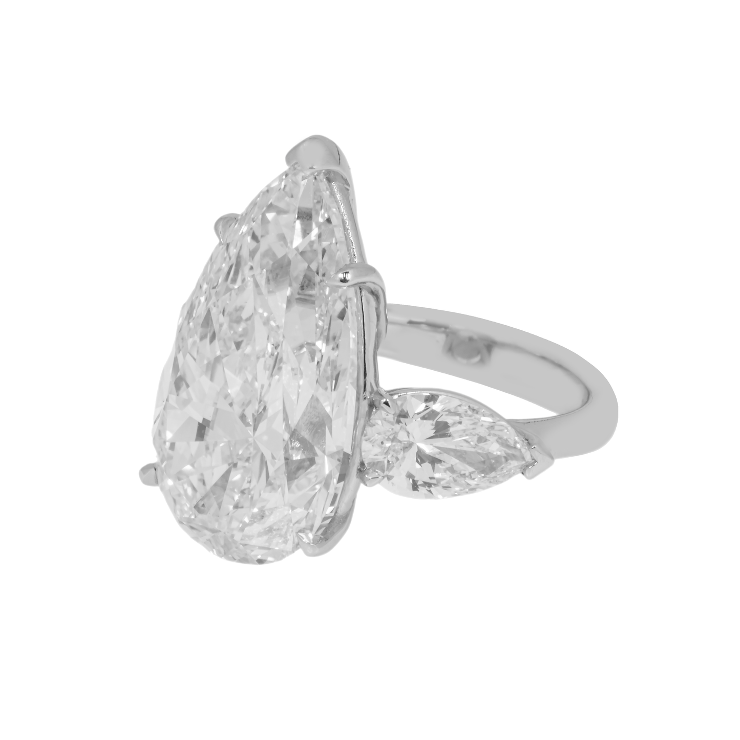 GIA Platinum 13.57ct Triple Pear Cut Diamond Engagement Ring 15.61ctw