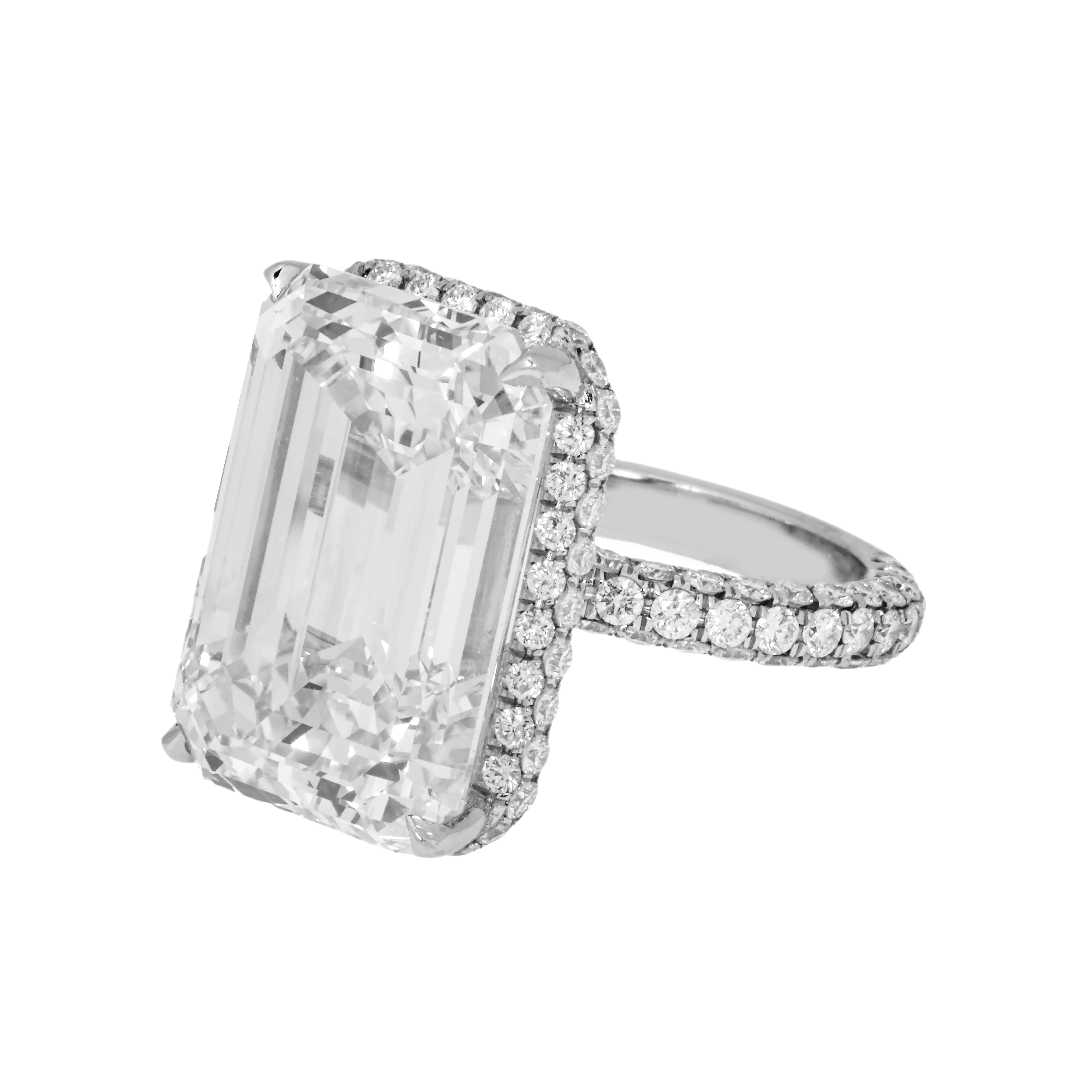 Gia Platinum 21.40Ct Emerald Cut Diamond Engagement Ring 22.86Ctw Bridal