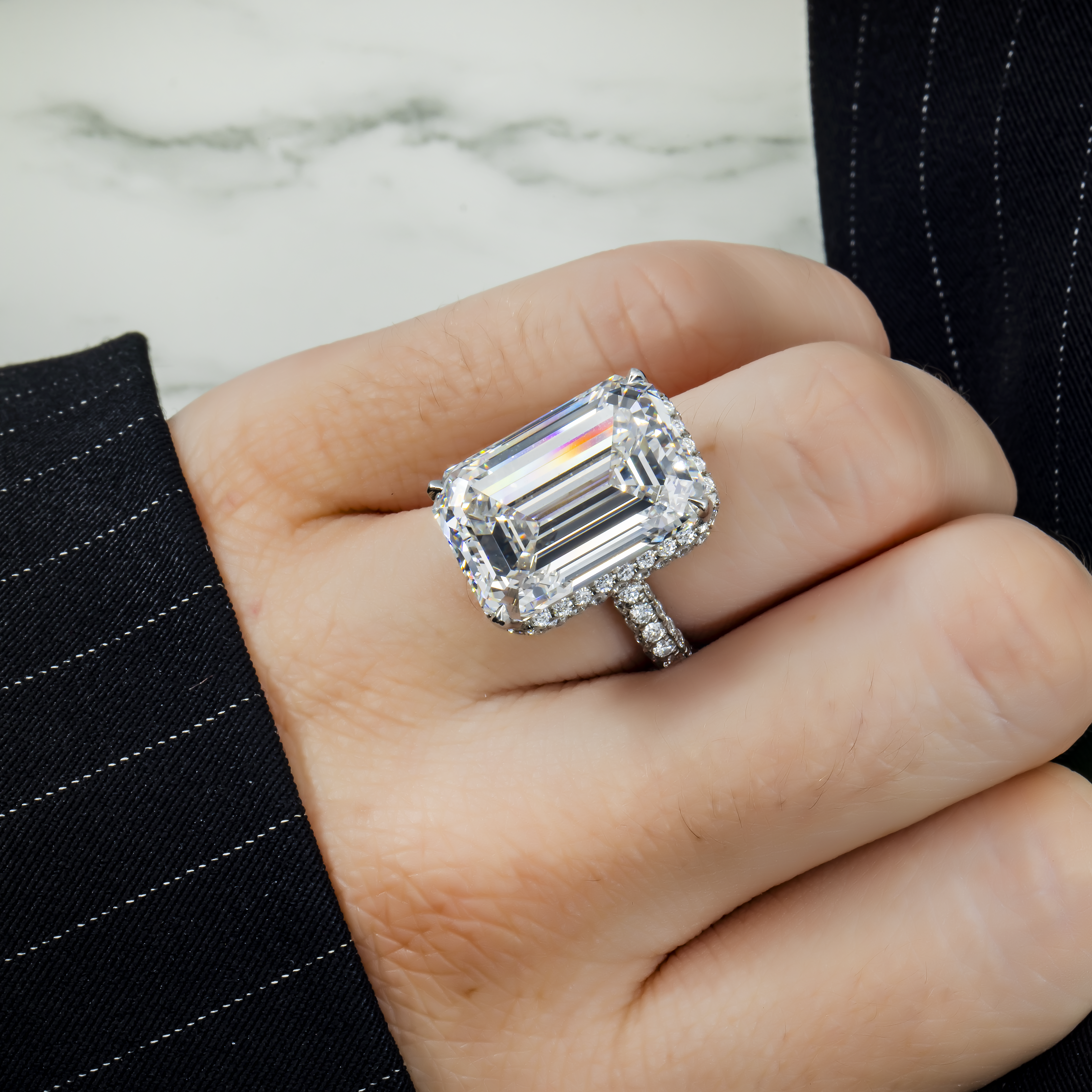 Gia Platinum 21.40Ct Emerald Cut Diamond Engagement Ring 22.86Ctw Bridal