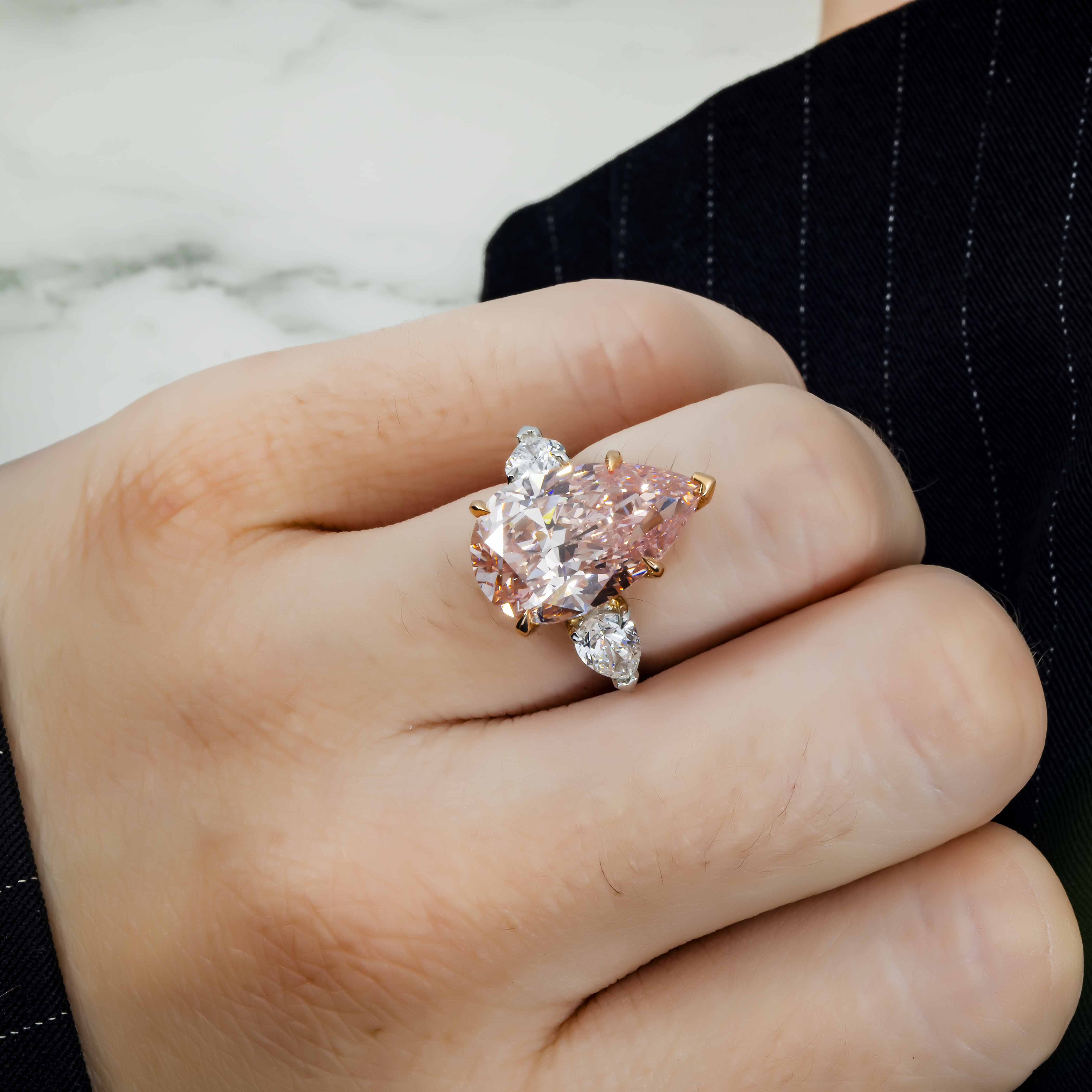 Gia Platinum 8.88Ct Fip Triple Pear Cut Diamond Engagement Ring 10.04Ctw Bridal