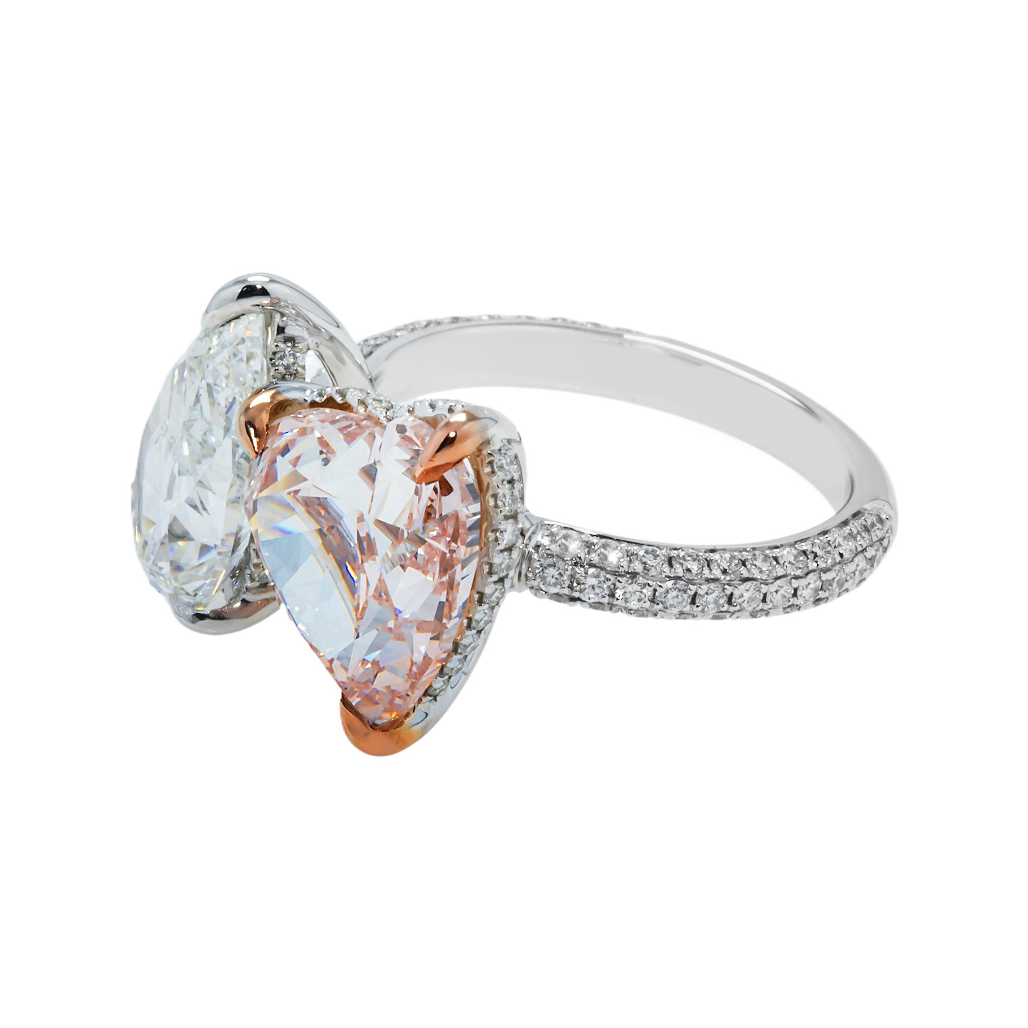 Gia 18K White Gold Pear & Fbp Heart Cut Double Diamond Ring 9.30Ctw Bridal