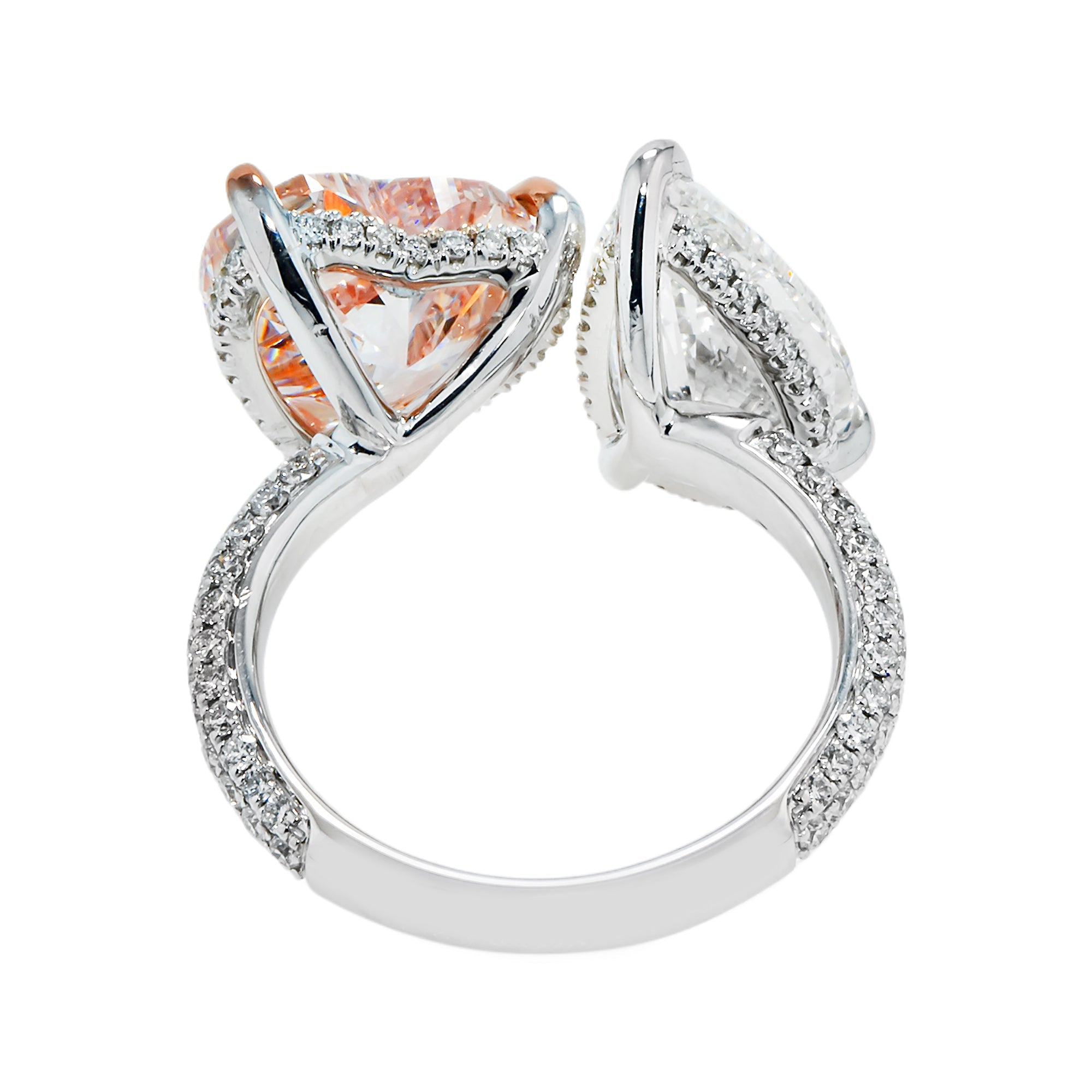 Gia 18K White Gold Pear & Fbp Heart Cut Double Diamond Ring 9.30Ctw Bridal