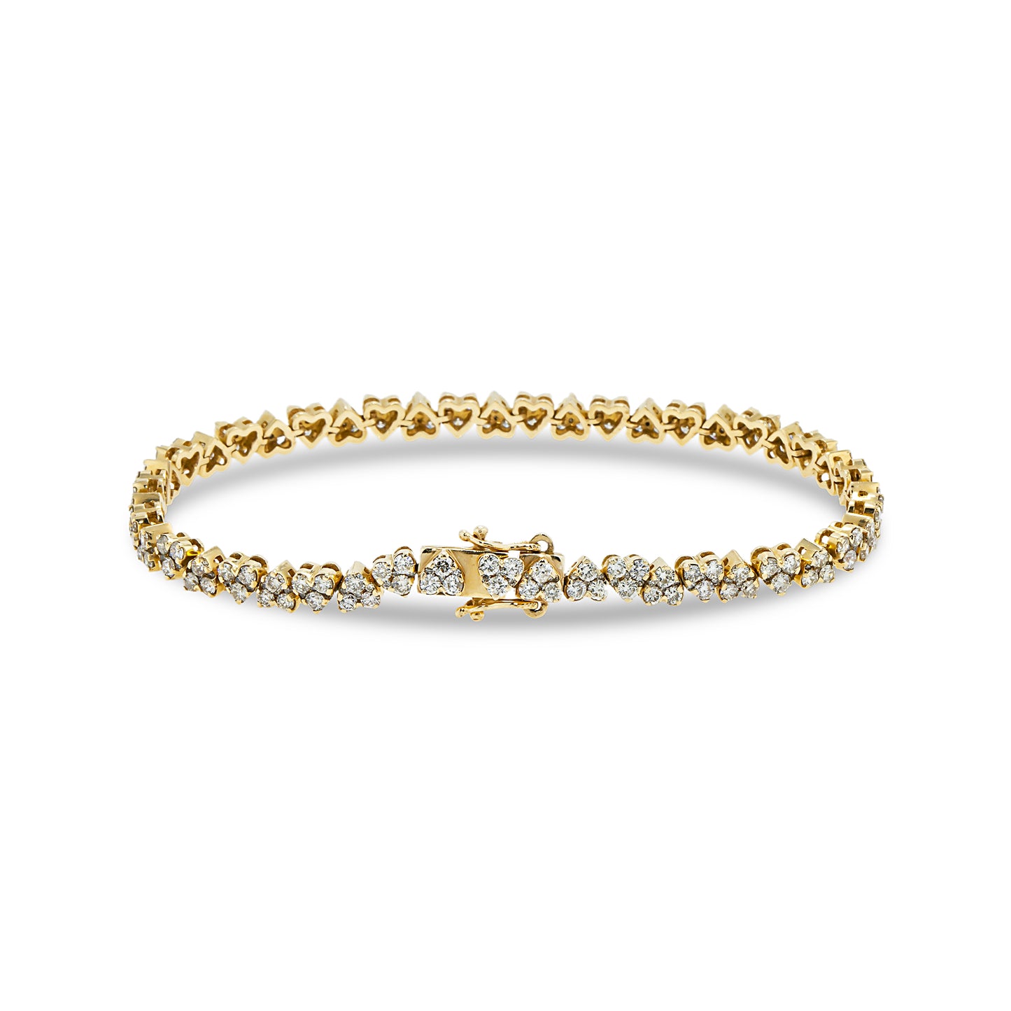 14K Yellow Gold Round Diamond Heart Shaped Bracelet 4.37ct