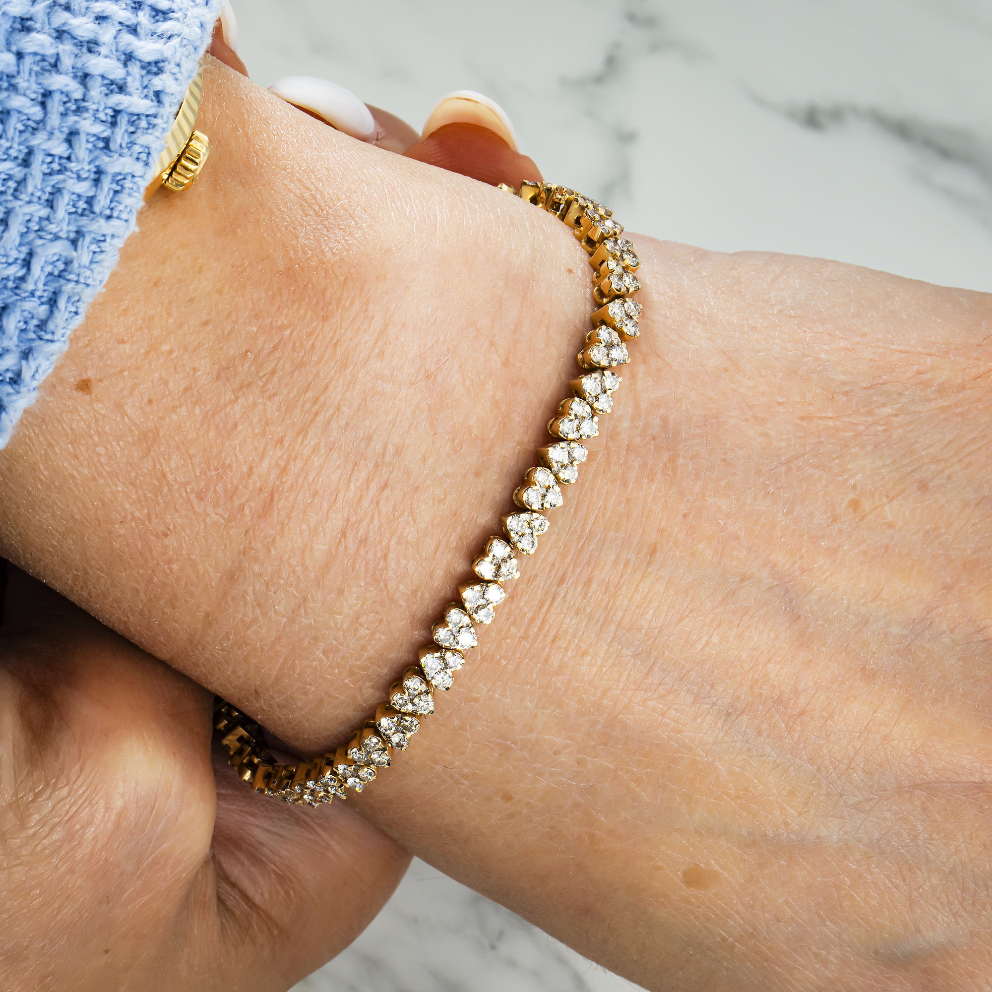 14K Yellow Gold Round Diamond Heart Shaped Bracelet 4.37Ct Bracelets