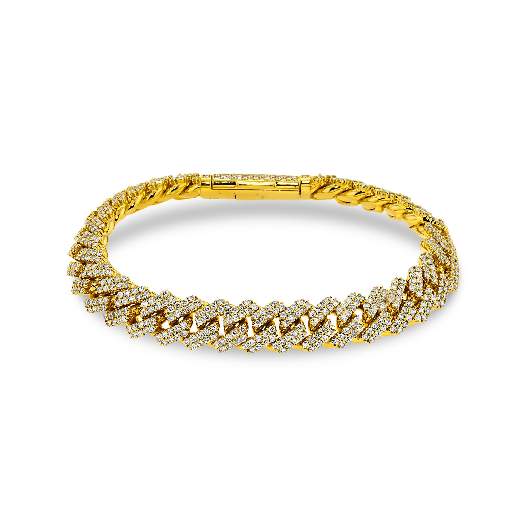 14K Yellow Gold 11Mm Round Diamond Cuban Link Bracelet 9.0Ct Bracelets