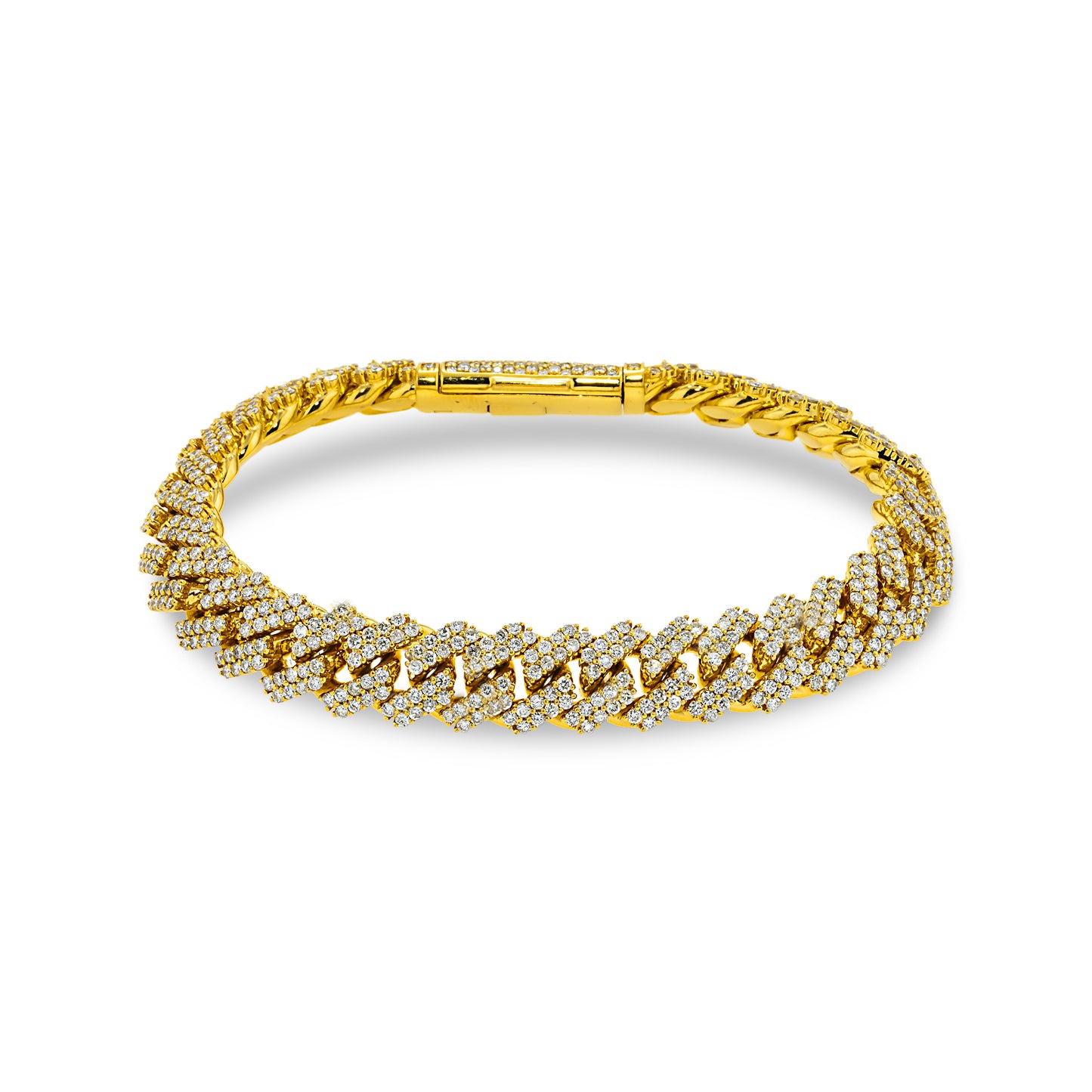 14K Yellow Gold 11mm Round Diamond Cuban Link Bracelet 9.0ct