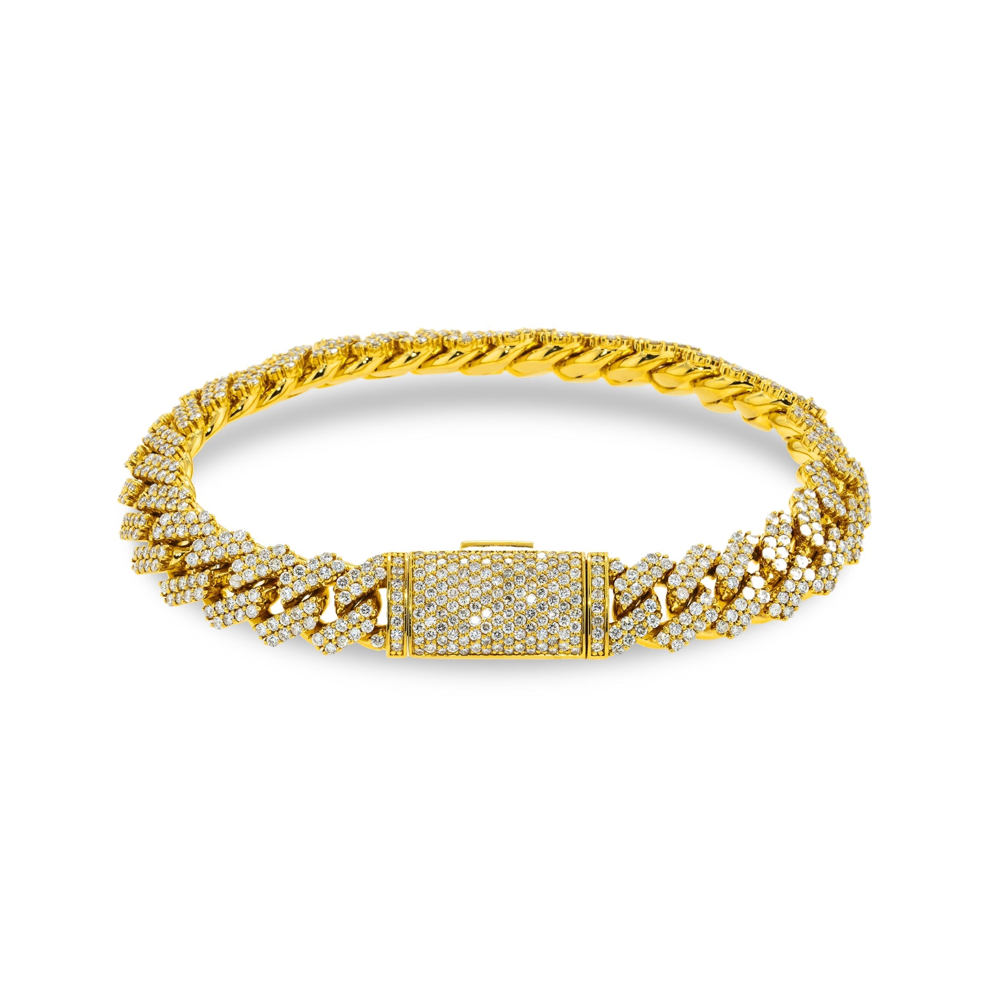 14K Yellow Gold 11Mm Round Diamond Cuban Link Bracelet 9.0Ct Bracelets