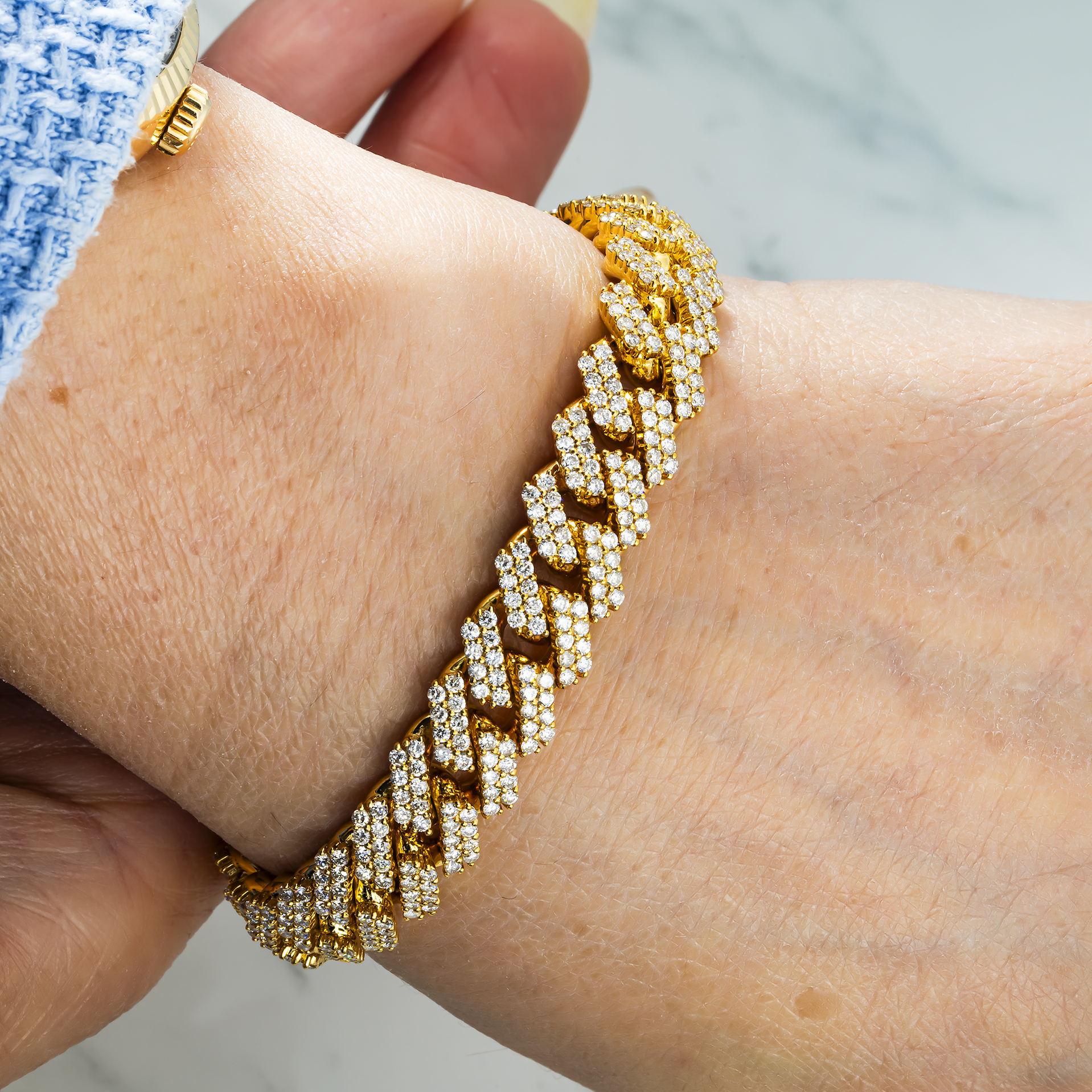 14K Yellow Gold 11Mm Round Diamond Cuban Link Bracelet 9.0Ct Bracelets