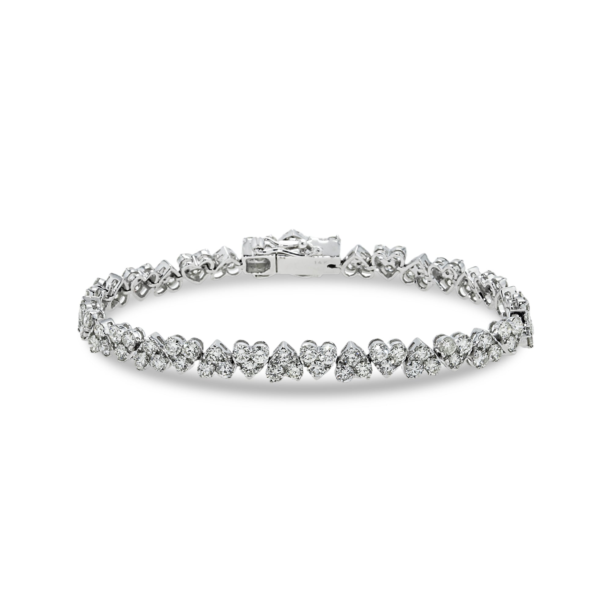 14K White Gold Round Diamond Heart Shaped Bracelet 8.90Ct Bracelets