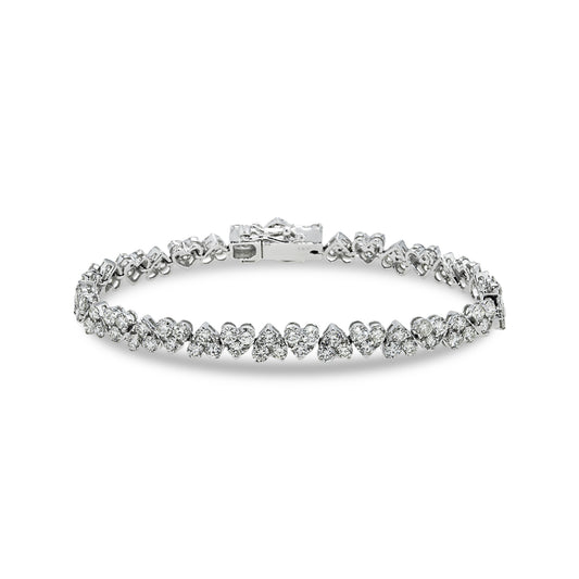 14K White Gold Round Diamond Heart Shaped Bracelet 8.90ct