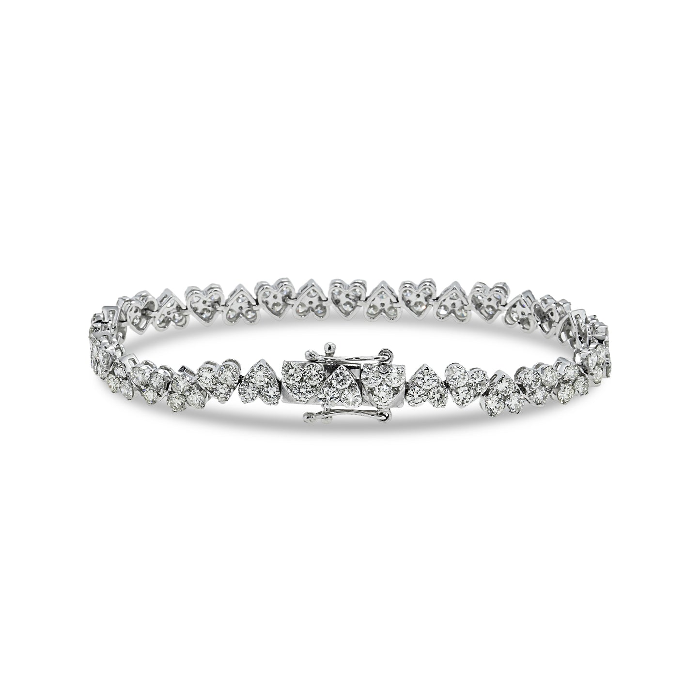 14K White Gold Round Diamond Heart Shaped Bracelet 8.90ct