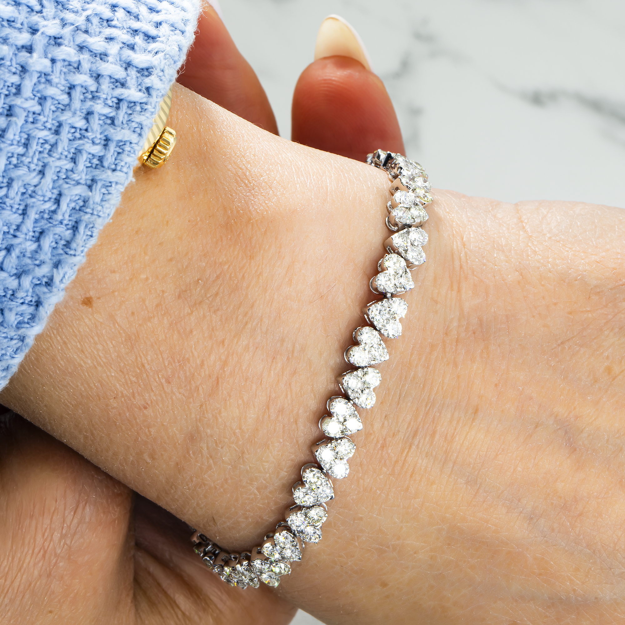 14K White Gold Round Diamond Heart Shaped Bracelet 8.90Ct Bracelets