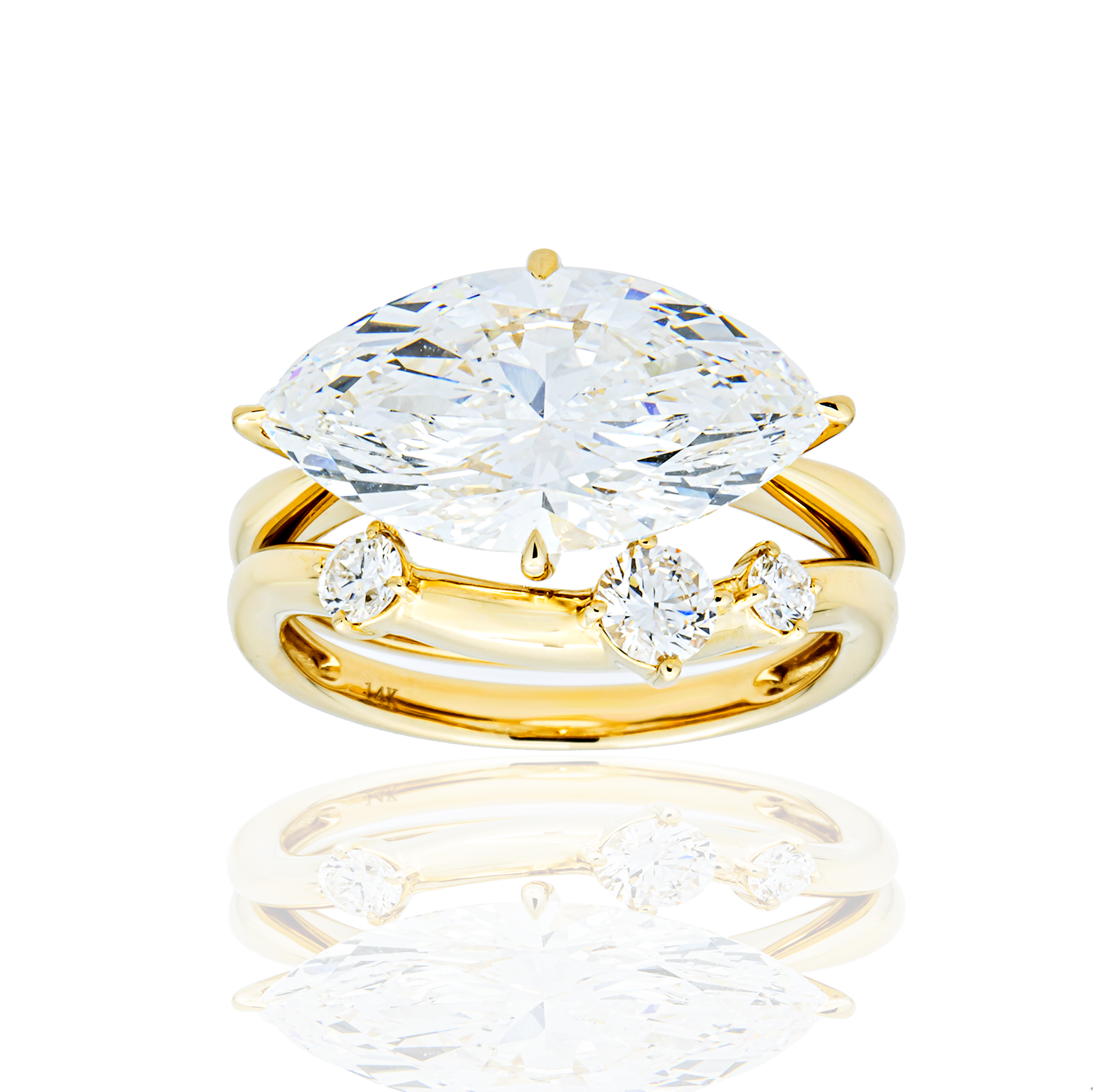 14K Yellow Gold 5.05ct Horizontal Marquise Diamond Ring 5.43ctw