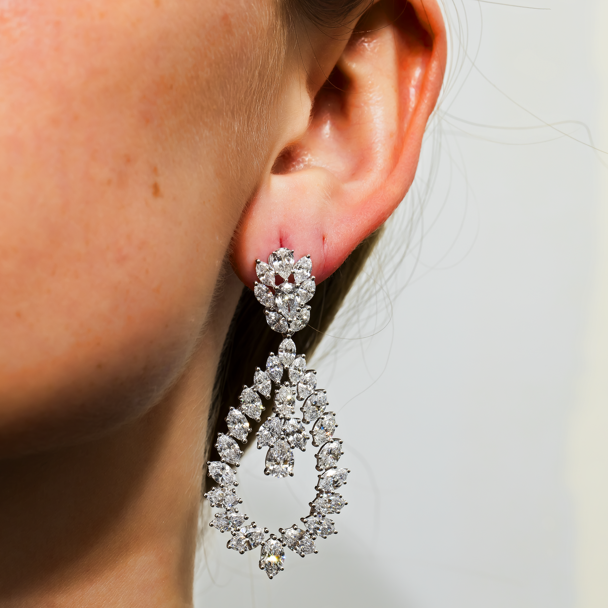 14K White Gold Marquise & Pear Diamond Drop Earrings 13.38ctw
