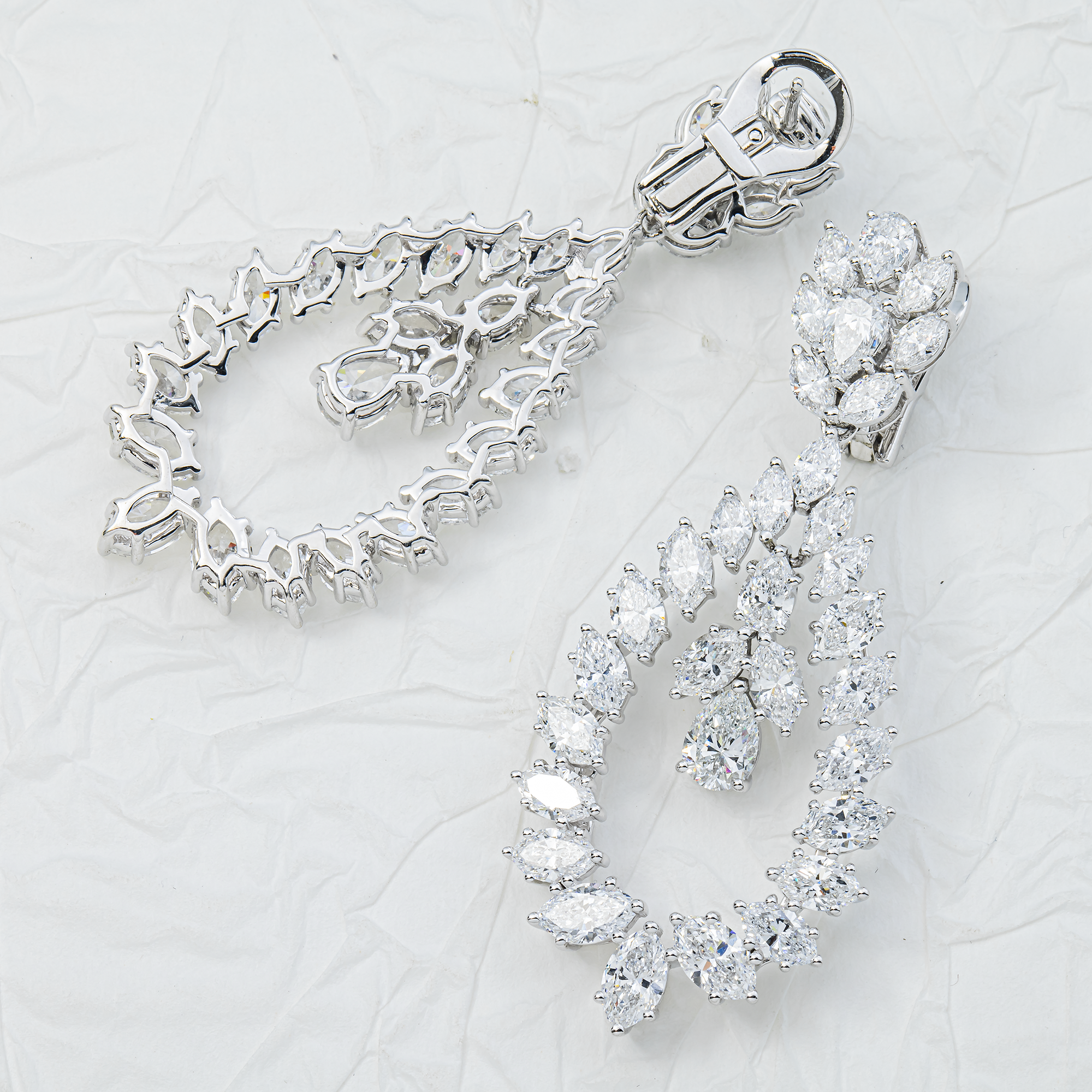 14K White Gold Marquise & Pear Diamond Drop Earrings 13.38ctw