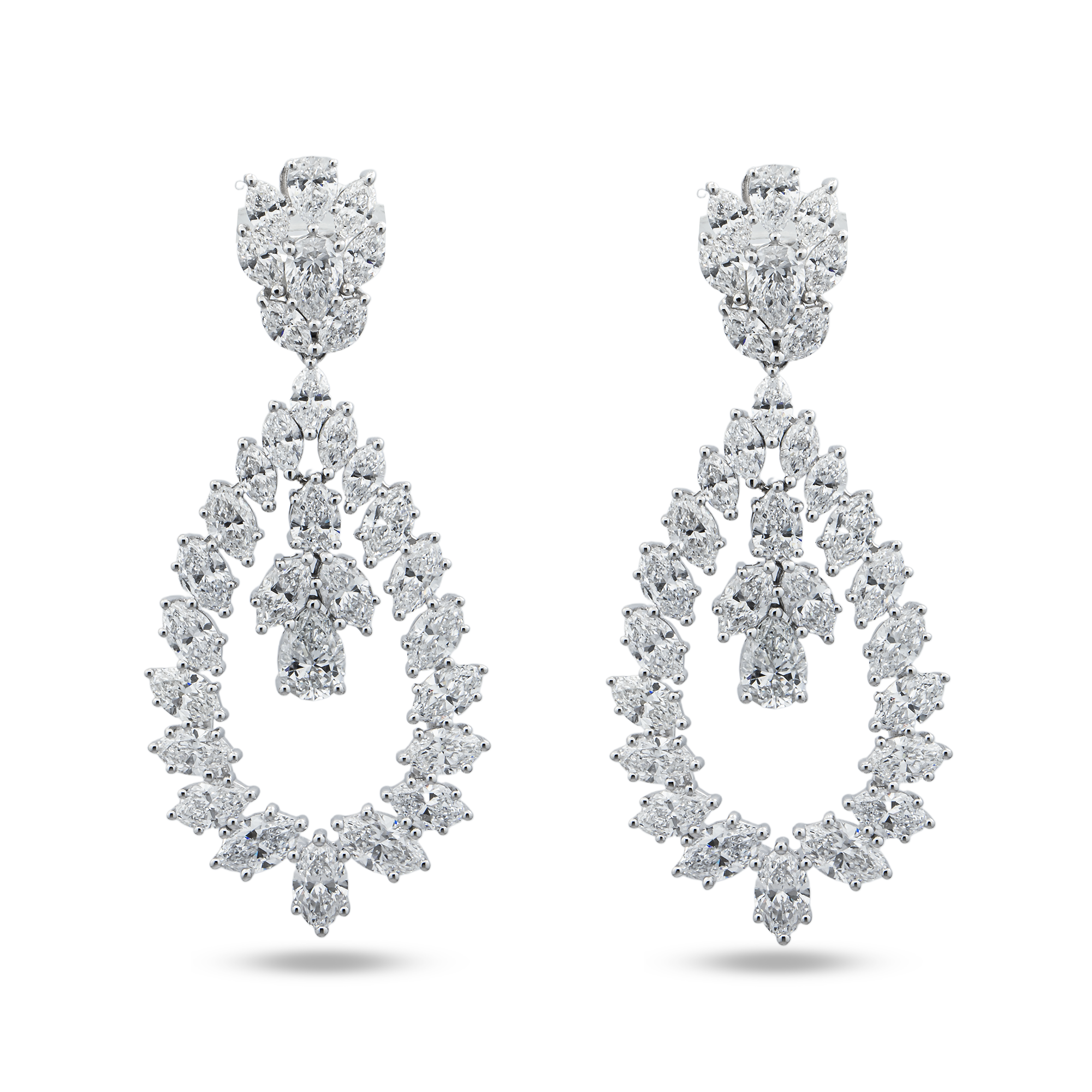 14K White Gold Marquise & Pear Diamond Drop Earrings 13.38ctw