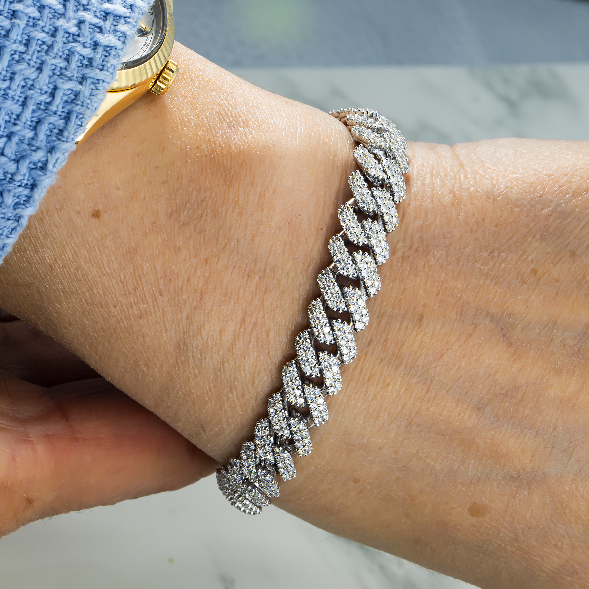 14K White Gold 10Mm Round Diamond Cuban Link Bracelet 7.0Ct Bracelets