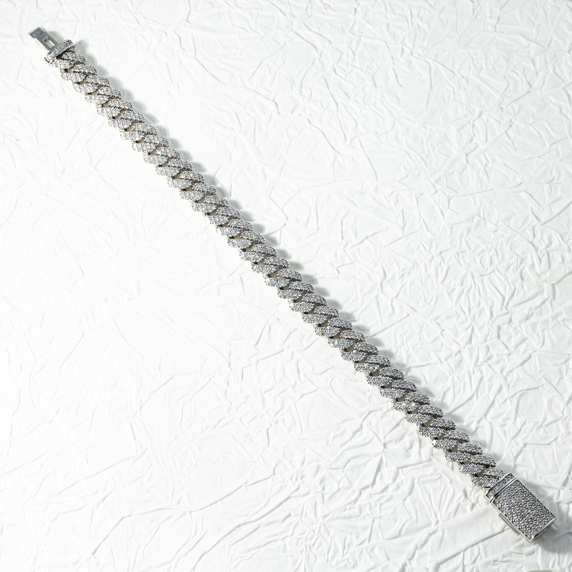 14K White Gold 10Mm Round Diamond Cuban Link Bracelet 7.0Ct Bracelets