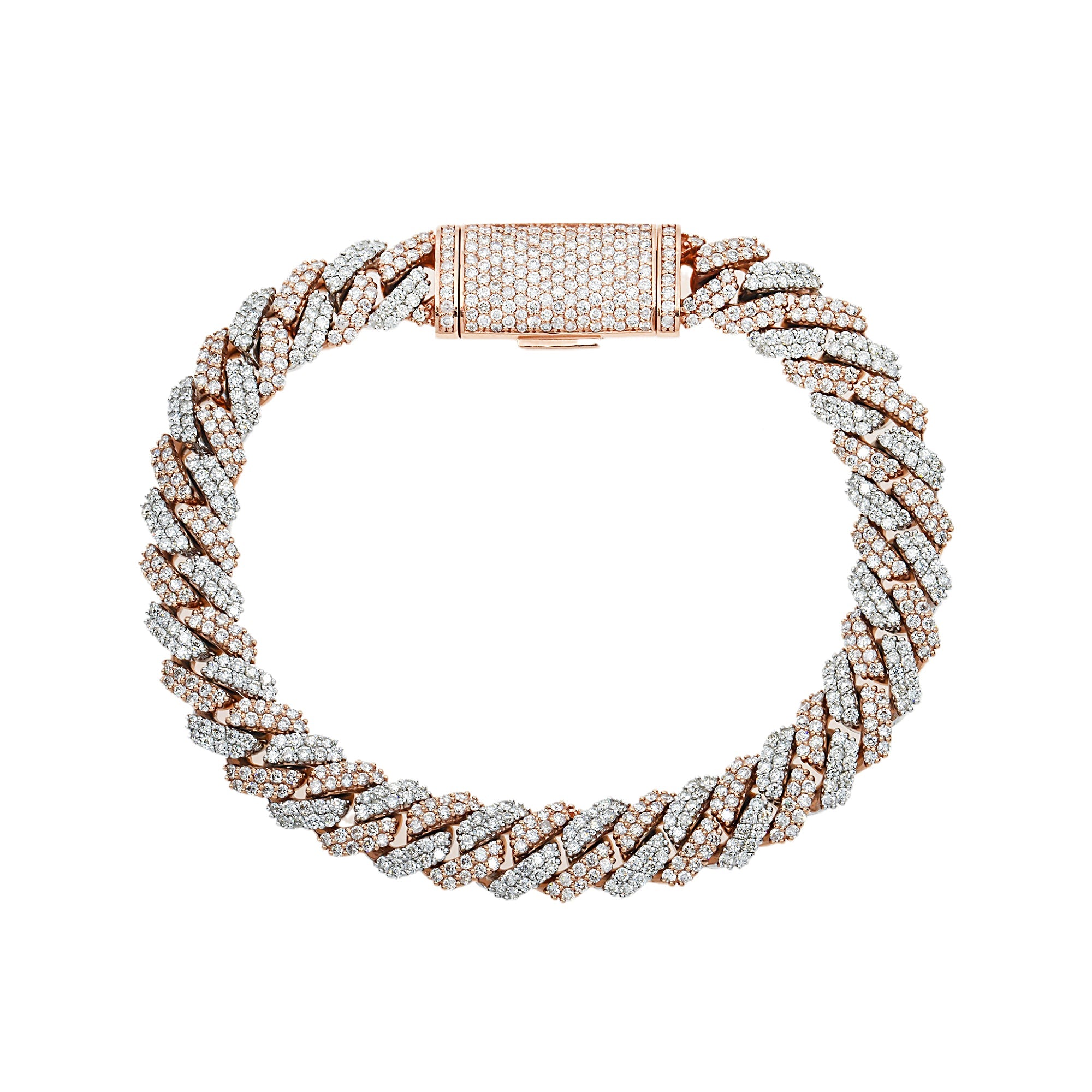 14K Two Tone 10Mm Round Diamond Cuban Link Bracelet 8.0Ct Bracelets