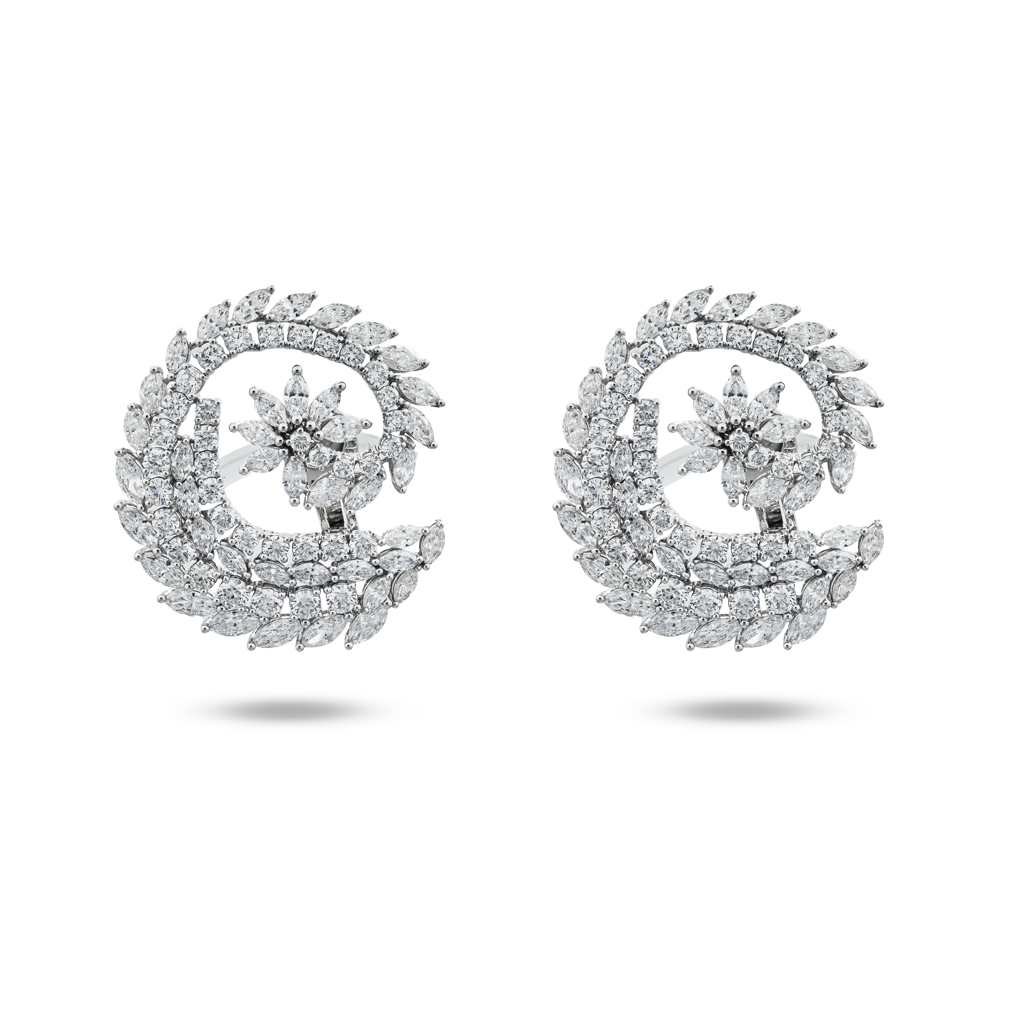 14K White Gold Marquise & Round Spiral Stud Diamond Earrings 12.72ctw