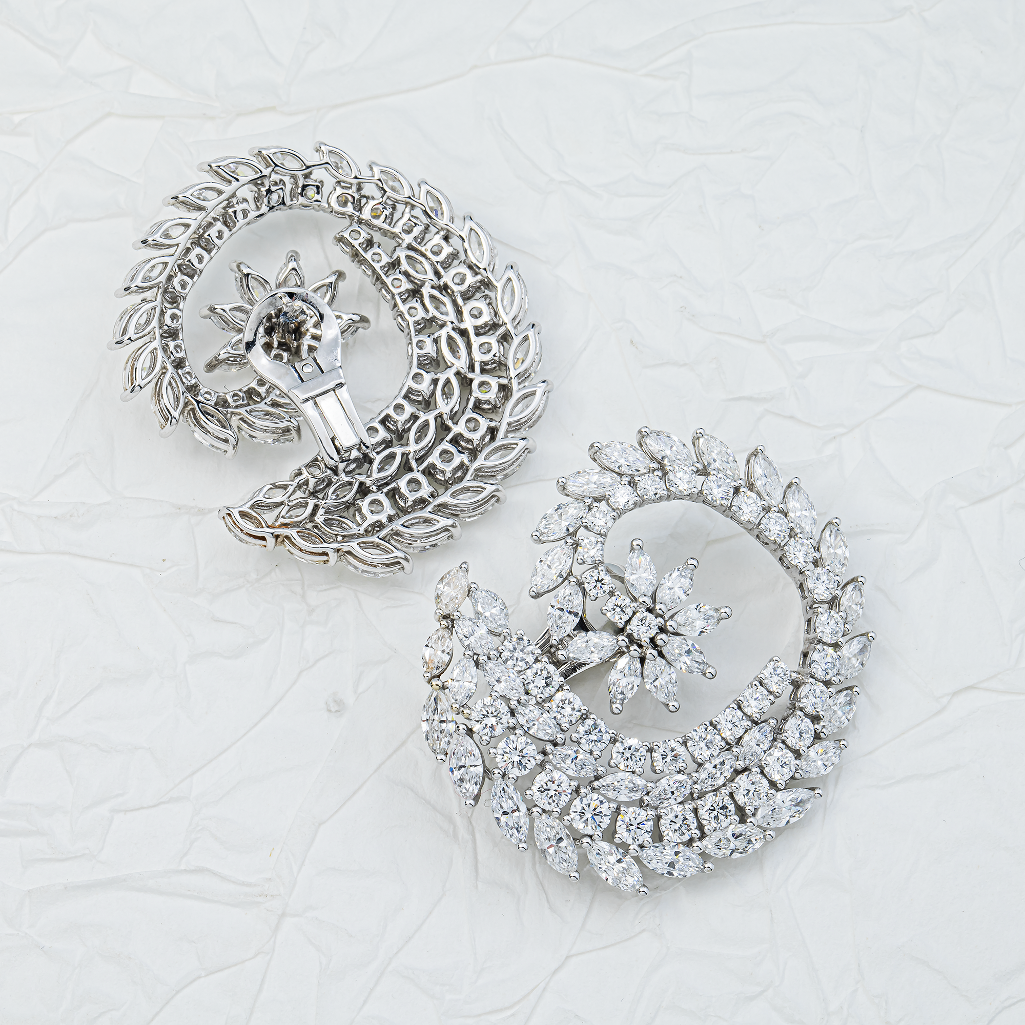 14K White Gold Marquise & Round Spiral Stud Diamond Earrings 12.72ctw