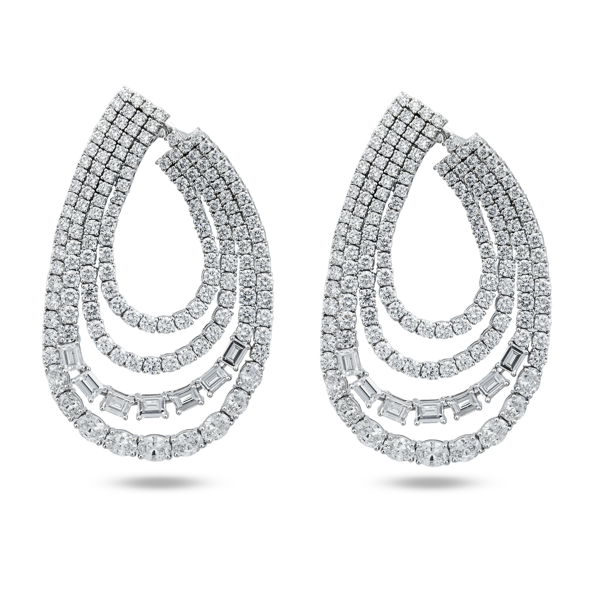 14K White Gold Multi Shape Open Hoop Earrings 17.23ctw