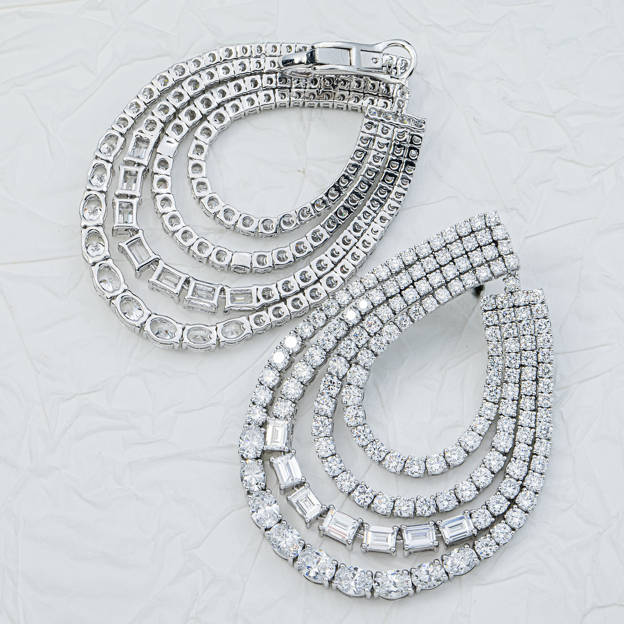 14K White Gold Multi Shape Open Hoop Earrings 17.23ctw