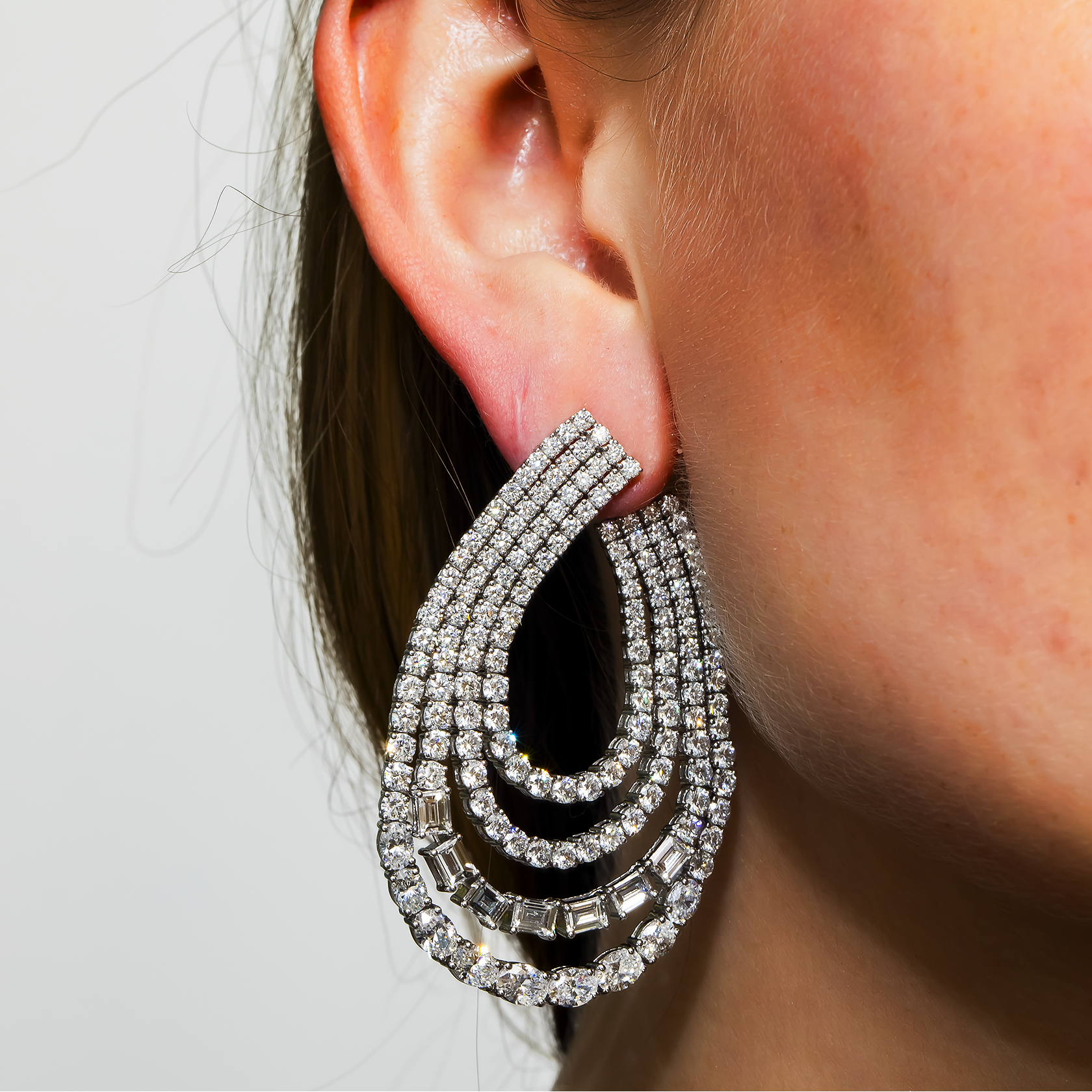 14K White Gold Multi Shape Open Hoop Earrings 17.23ctw