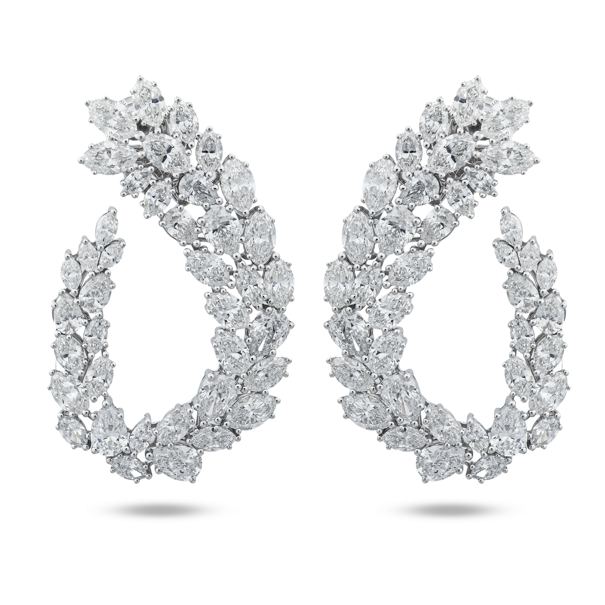 14K White Gold Pear & Marquise Diamond Open Hoop Earrings 22.75ctw