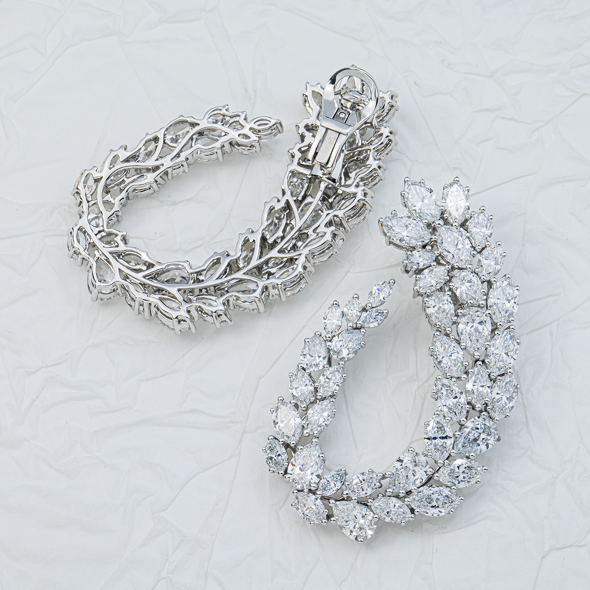 14K White Gold Pear & Marquise Diamond Open Hoop Earrings 22.75ctw