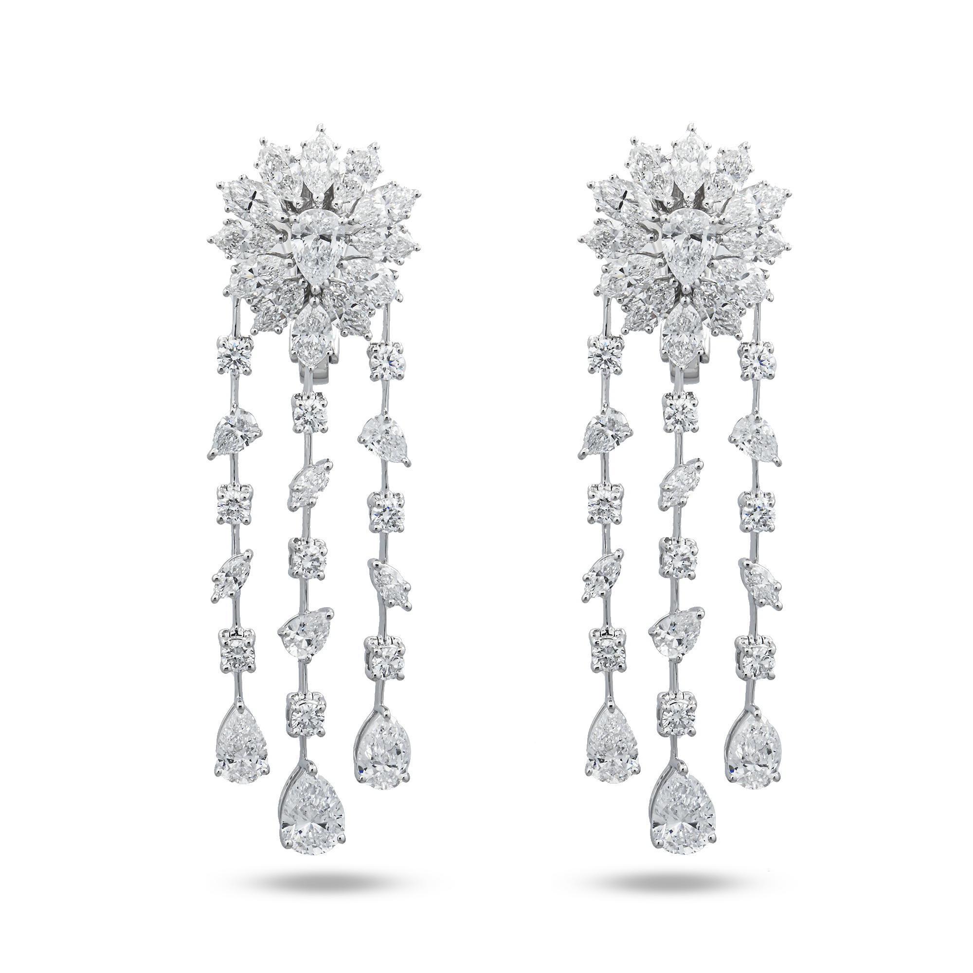 14K White Gold Multi Shape Diamond Drop Earrings 10.64ctw