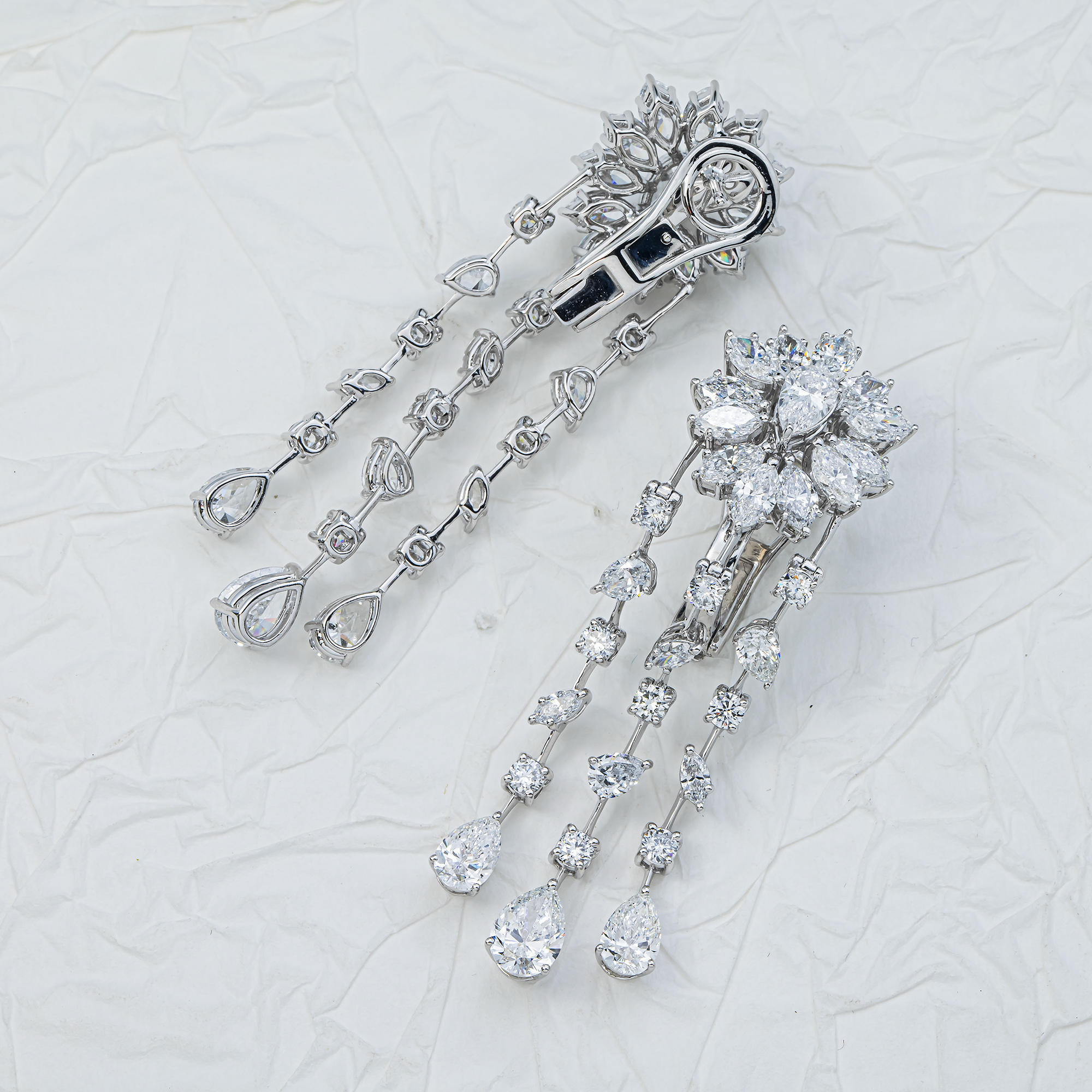 14K White Gold Multi Shape Diamond Drop Earrings 10.64ctw