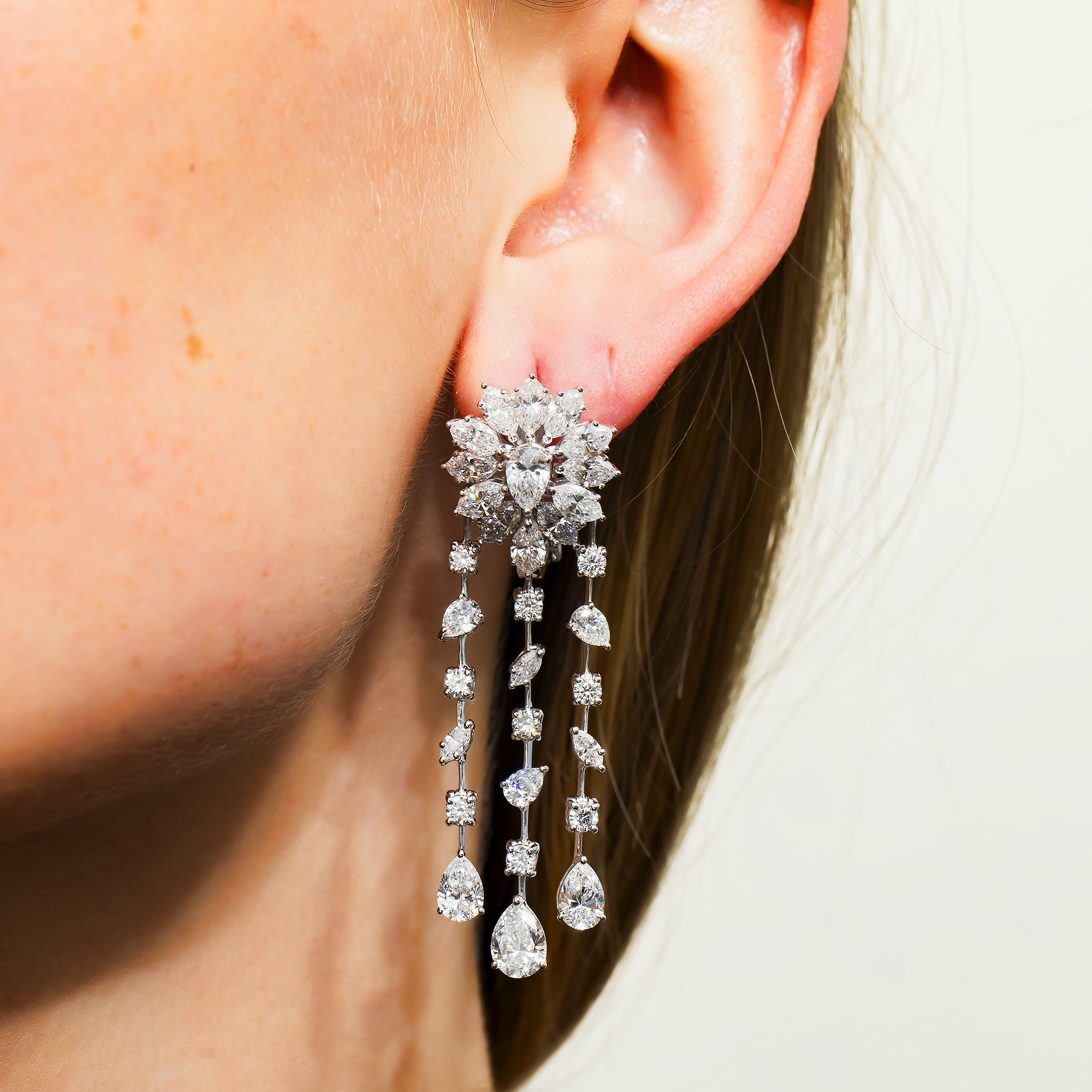14K White Gold Multi Shape Diamond Drop Earrings 10.64ctw