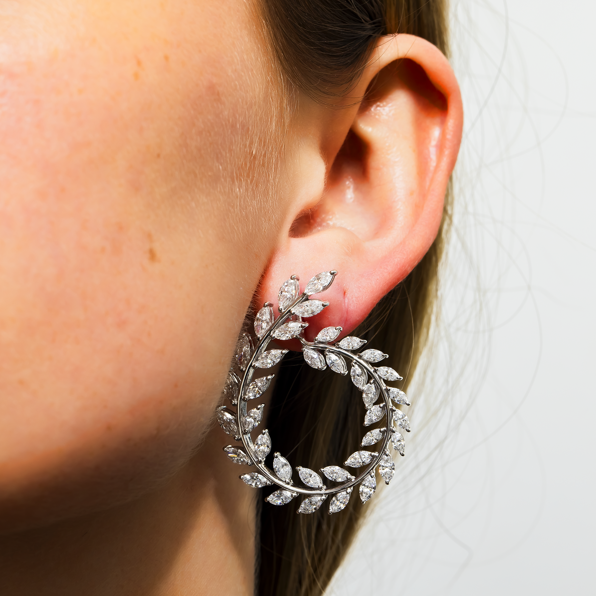 14K White Gold Marquise Diamond Open Hoop Earrings 7.47ctw